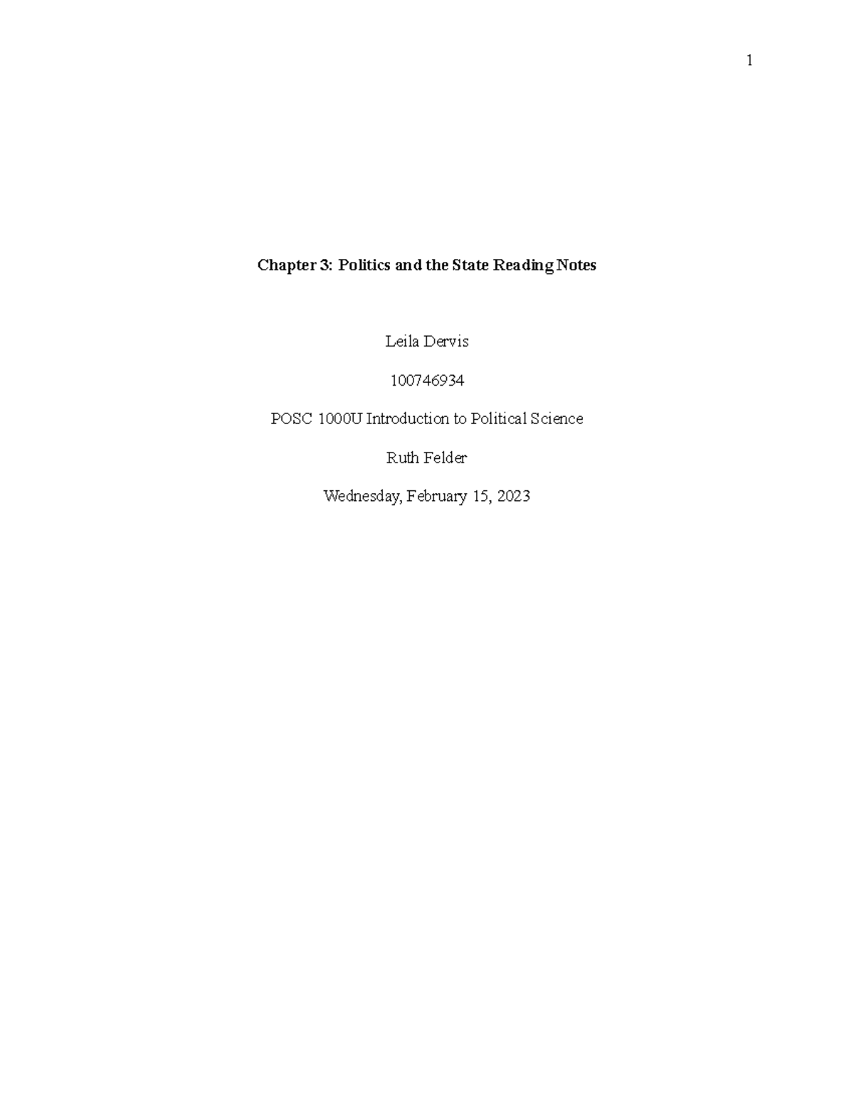 Reading Notes Assignment (Chapter 3) - Chapter 3: Politics and the ...