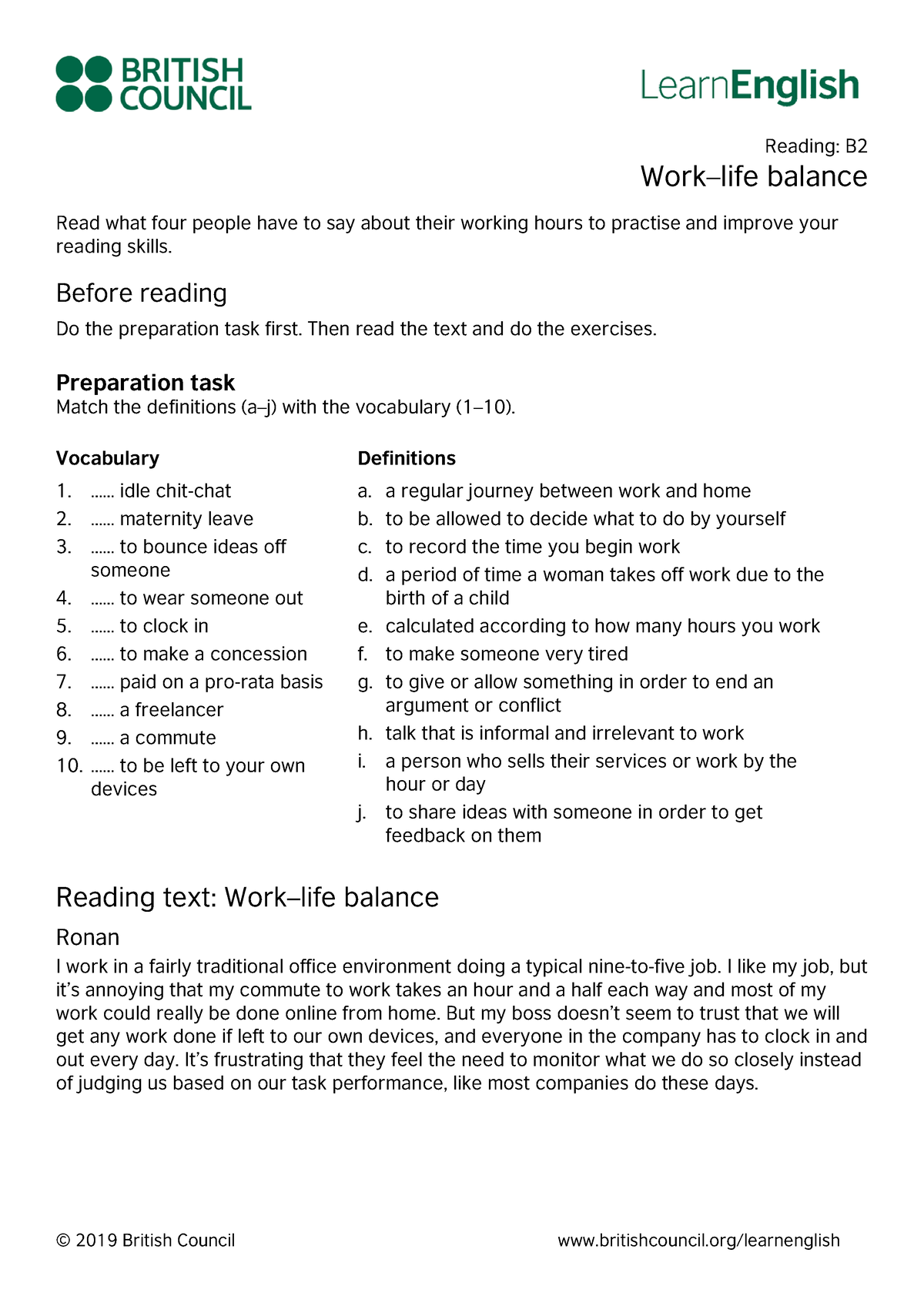 Learn English Reading B2 Work Life Balance 1 4 - Reading: B Work–life ...