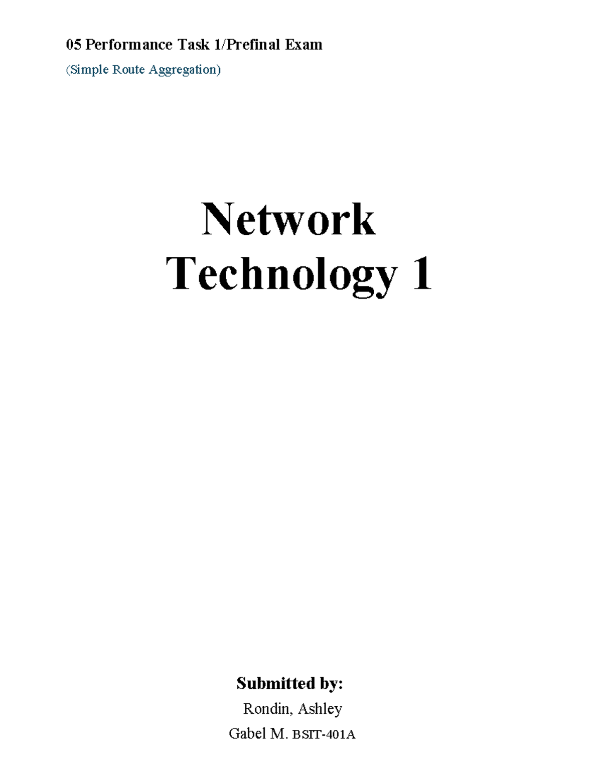 05 Performance Task 1 Rondin - (Simple Route Aggregation) Network ...