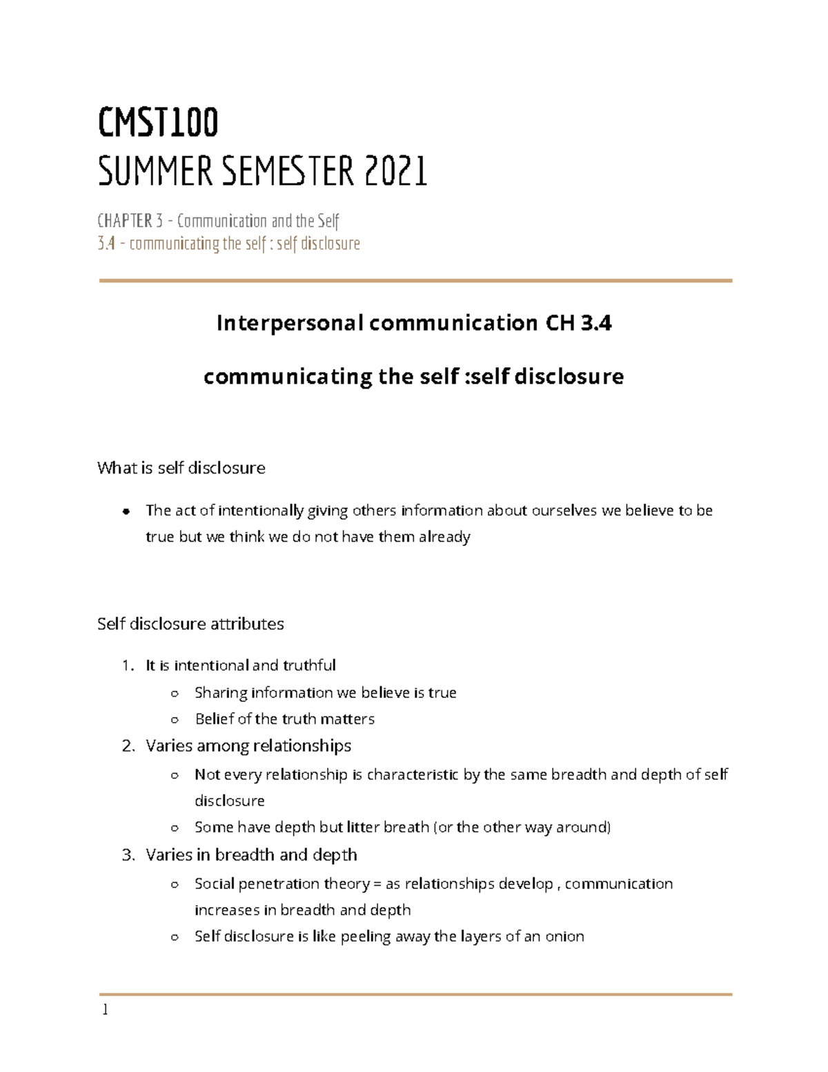 2021 Interpersonal Communication Lecture Notes 3 Cmst Summer Semter