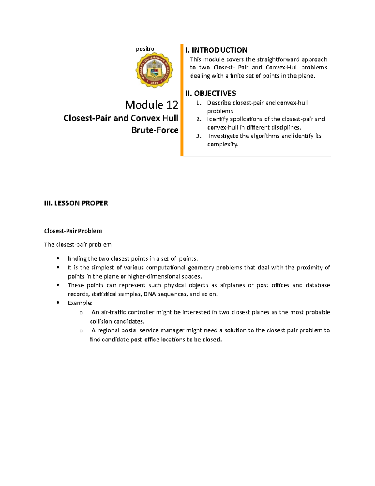 CS31-Algo C Module 12 1 - Lecture notes 11CS31-OS - Lecture notes 11 ...
