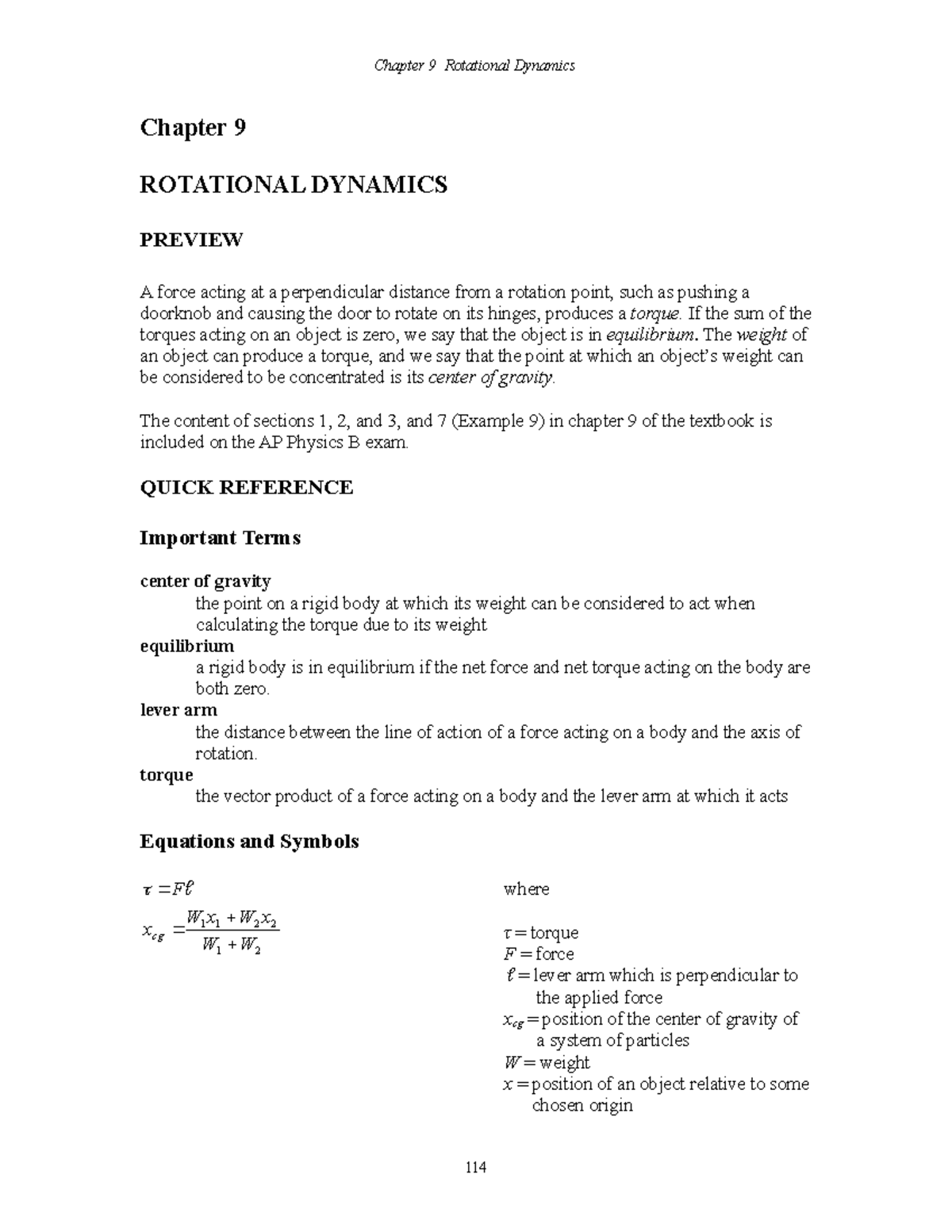 9 Rotational Dynamics For AP - Chapter 9 ROTATIONAL DYNAMICS PREVIEW A ...