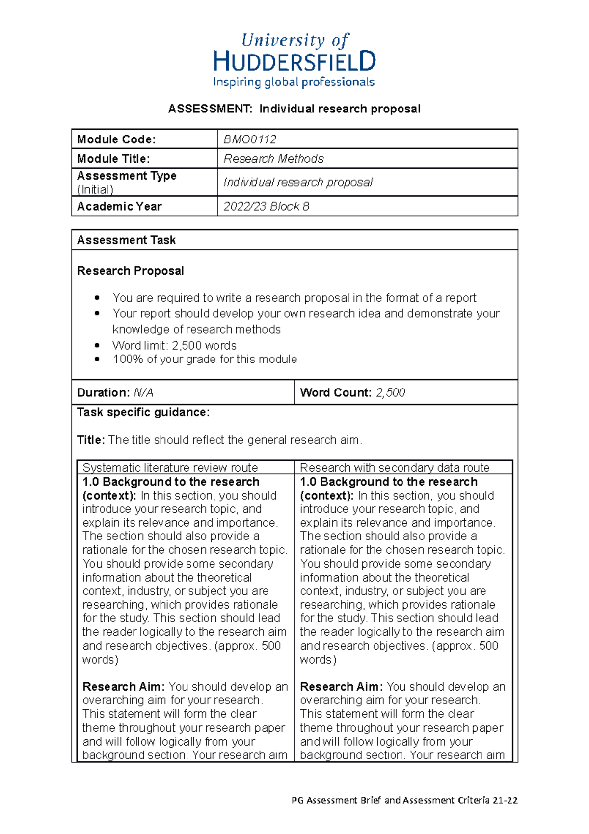BMO0112 Assessment Brief 22-23 research - Economics - UoN - Studocu