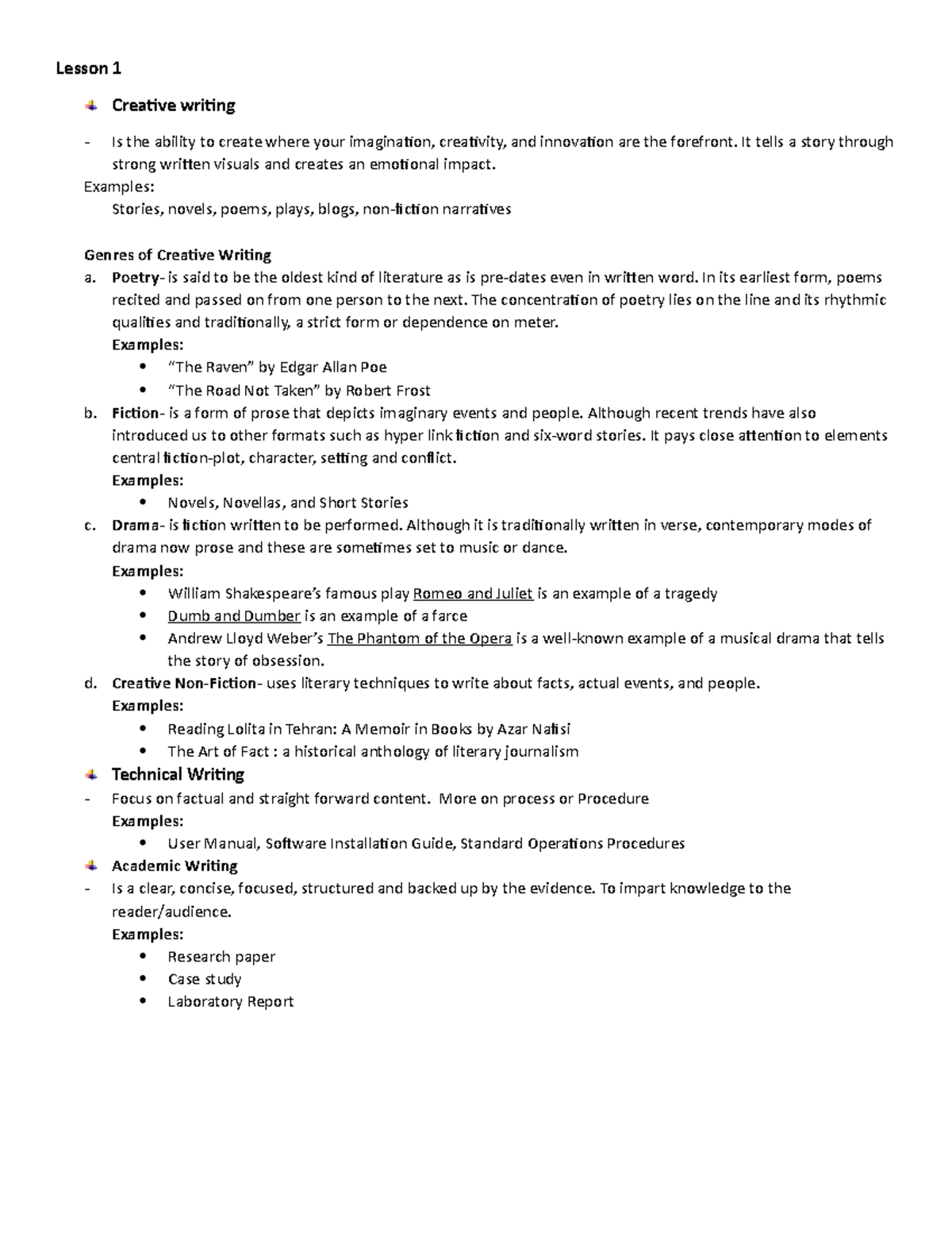 Creative Vs Technical Vs Academic Writing - Lesson 1 Creative Writing 