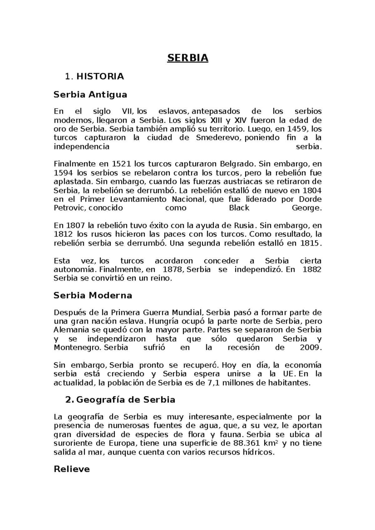 Serbia - SERBIA 1. HISTORIA Serbia Antigua En el siglo VII, los eslavos ...