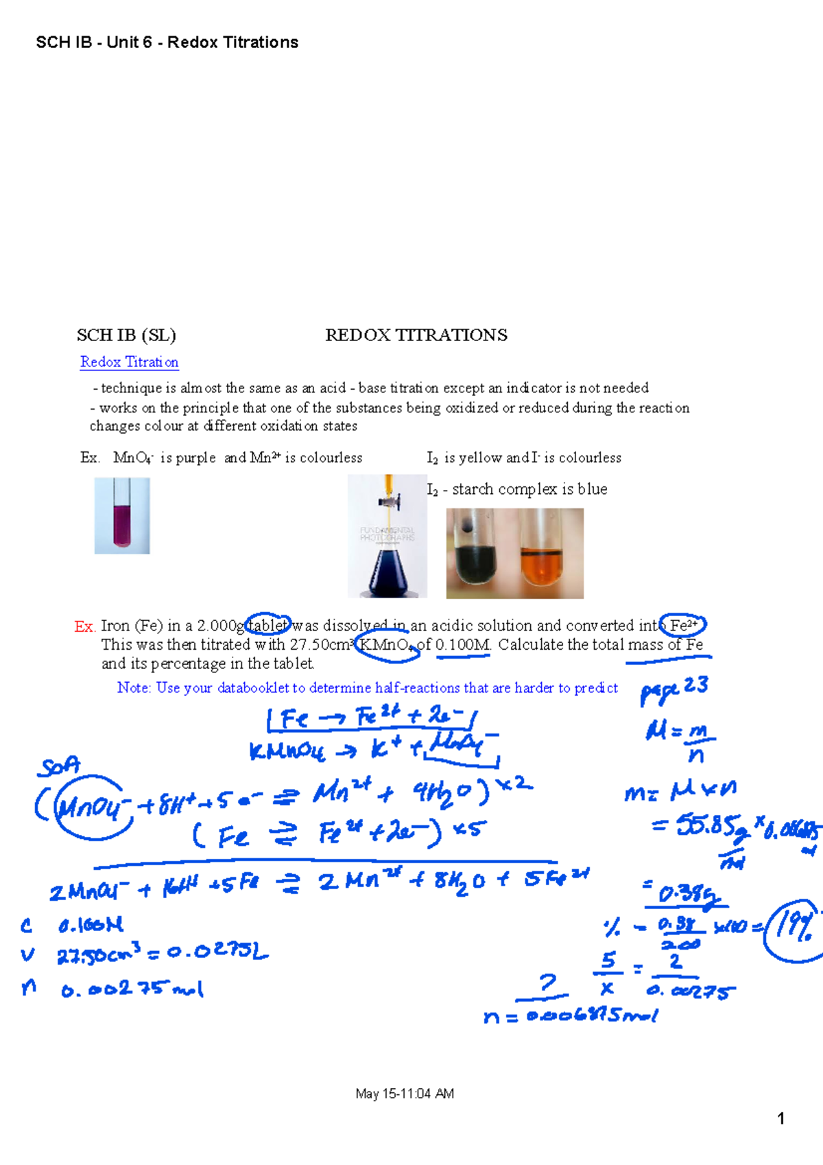 6 Sch Ib Unit 6 Redox Titrations Sl Teacher Sch Ib Unit 6 Redox Titrations Sl 8298