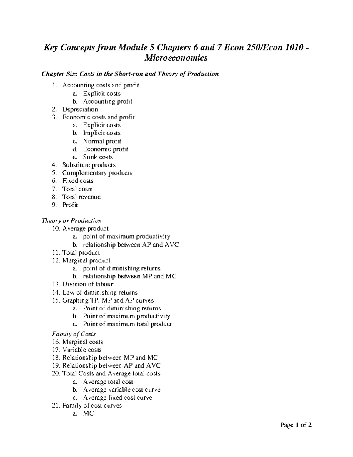 Key Concepts from Module 5 Chapters 6 and 7 Econ 250 Econ 1010 ...