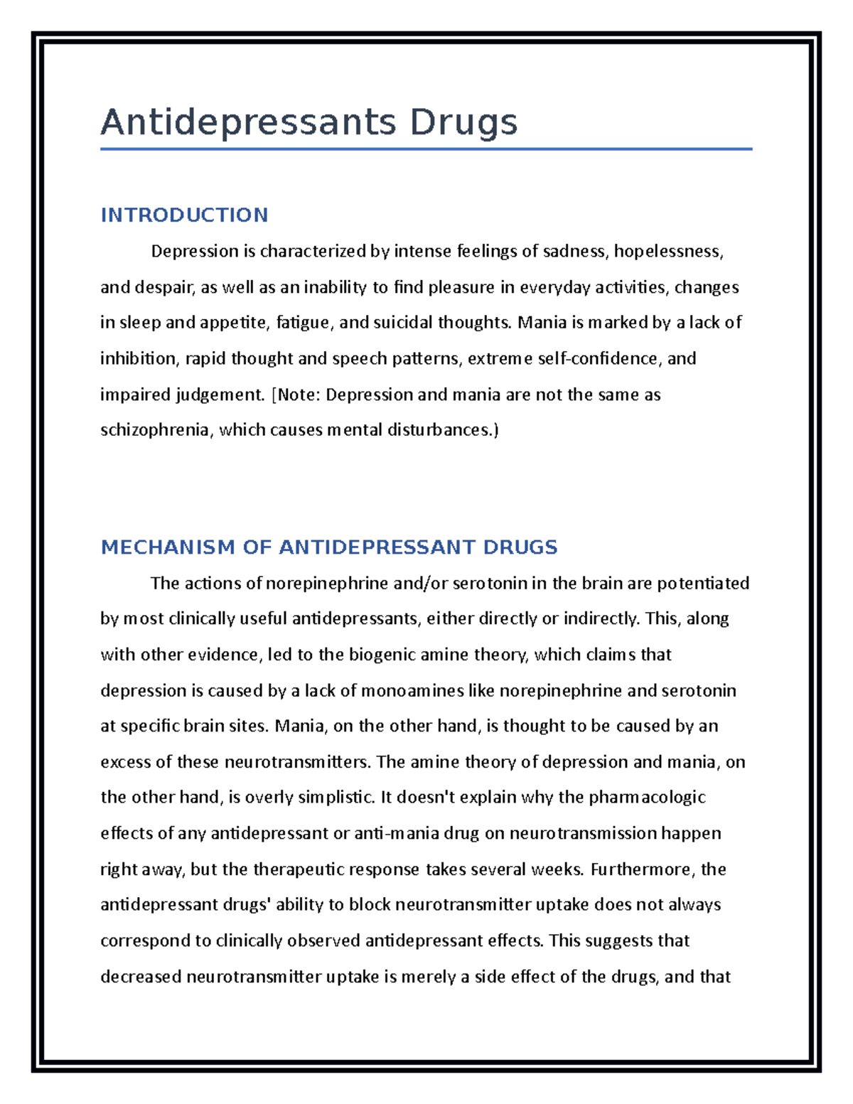 Overview Of Antidepressants Drugs Antidepressants Drugs Introduction Depression Is