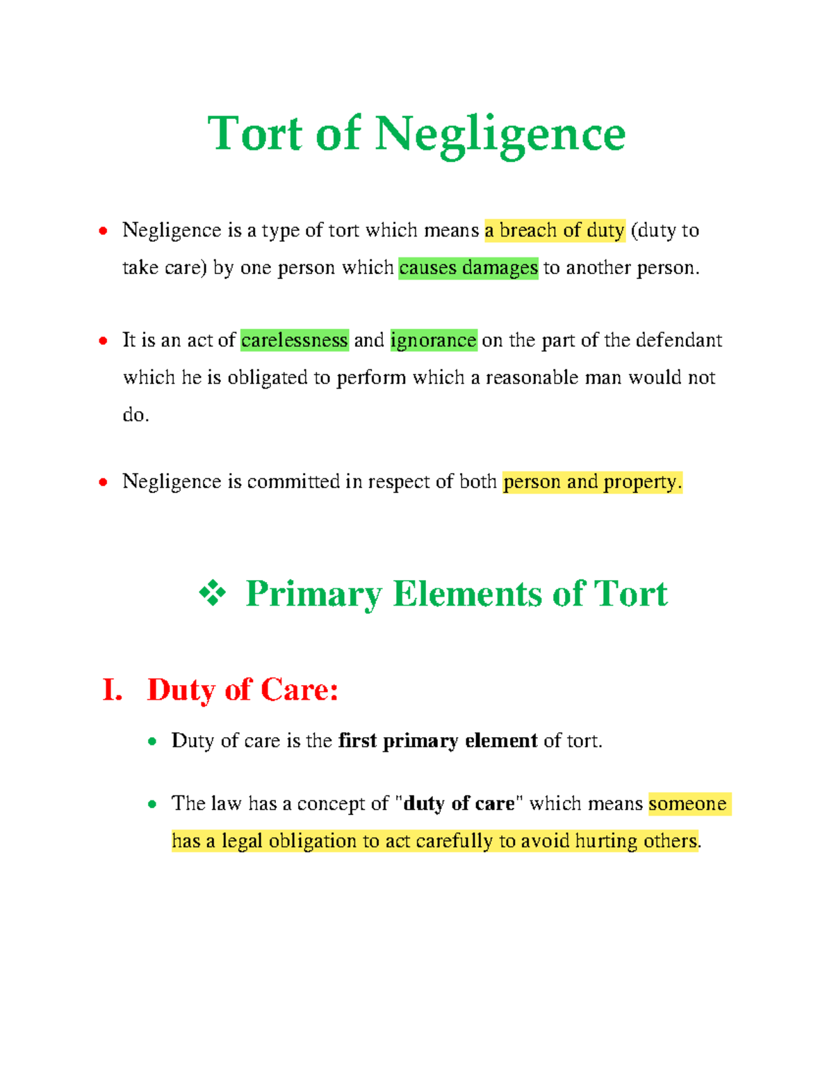 Tort Of Negligence 1 Summary Law Of Tort Tort Of Negligence Negligence Is A Type Of Tort Tort Of Negligence 1 Summary Law Of Tort Tort Of Negligence Negligence Is A Type Of Tort