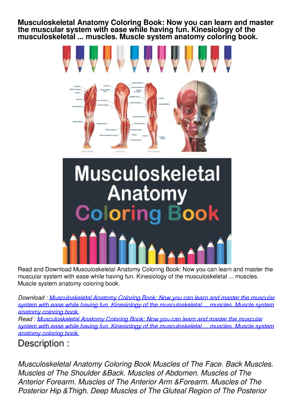 PDF READ Musculoskeletal Anatomy Coloring Book Now you can learn and