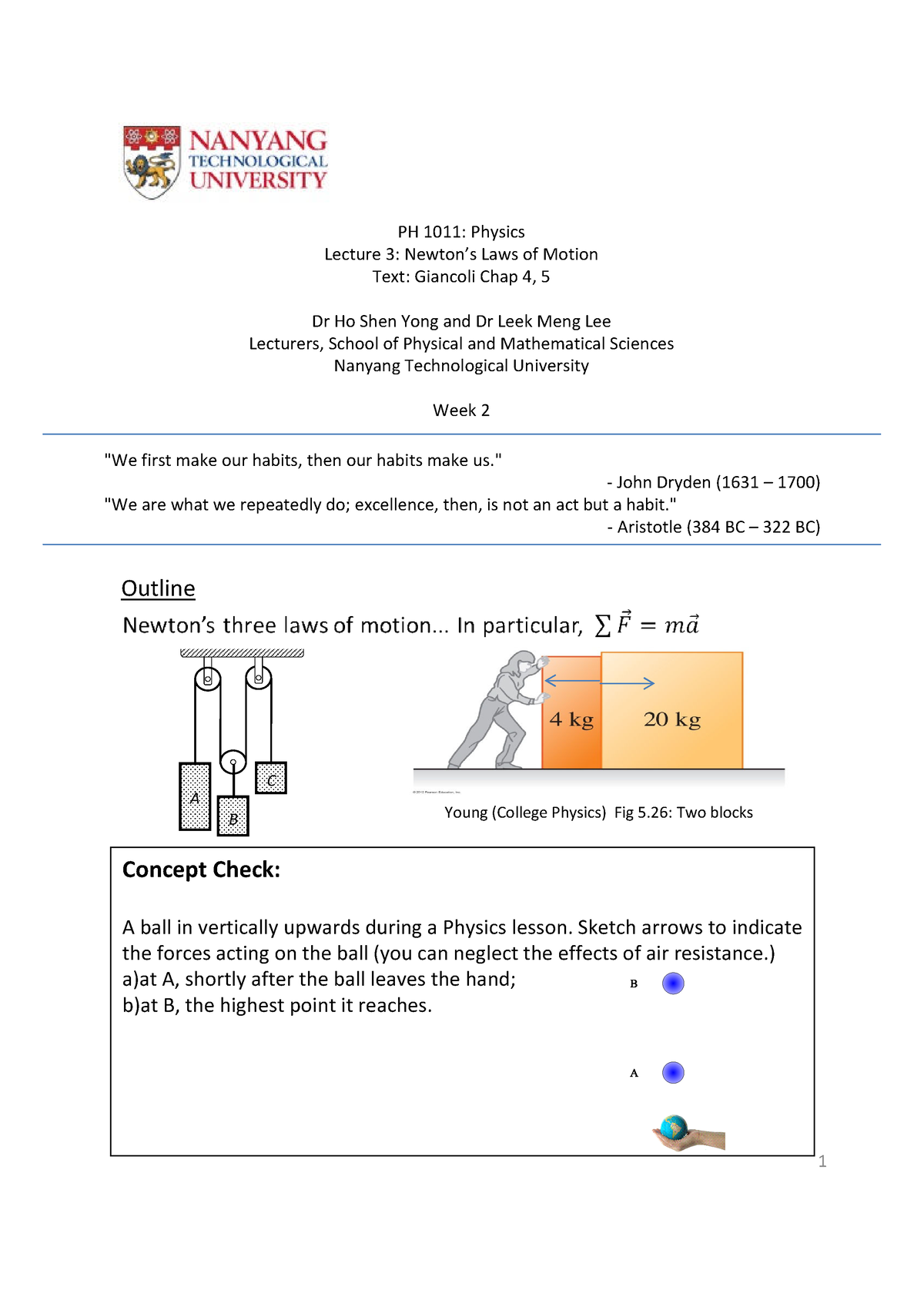 L03 - Newton's Law Of Motion - B C A PH 1011: Physics Lecture 3: Newton ...