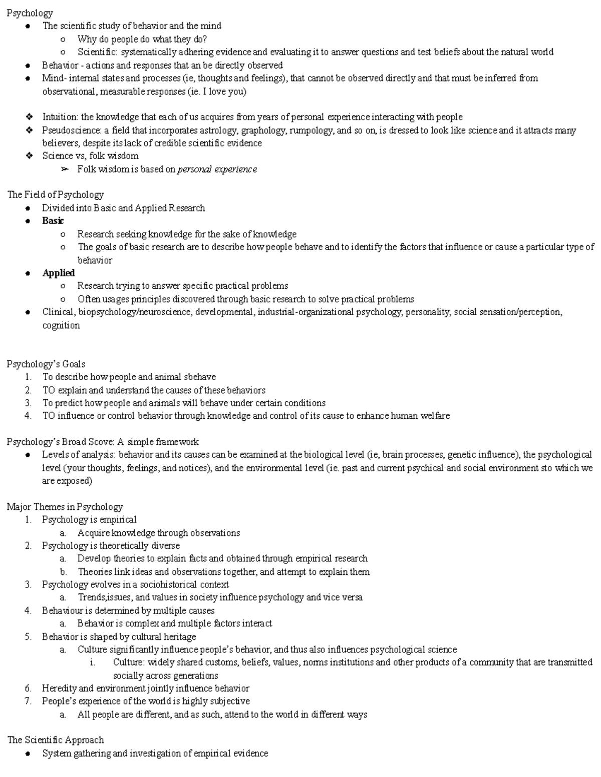 1-3 Psychology 104 - Psychology The Scientific Study Of Behavior And ...