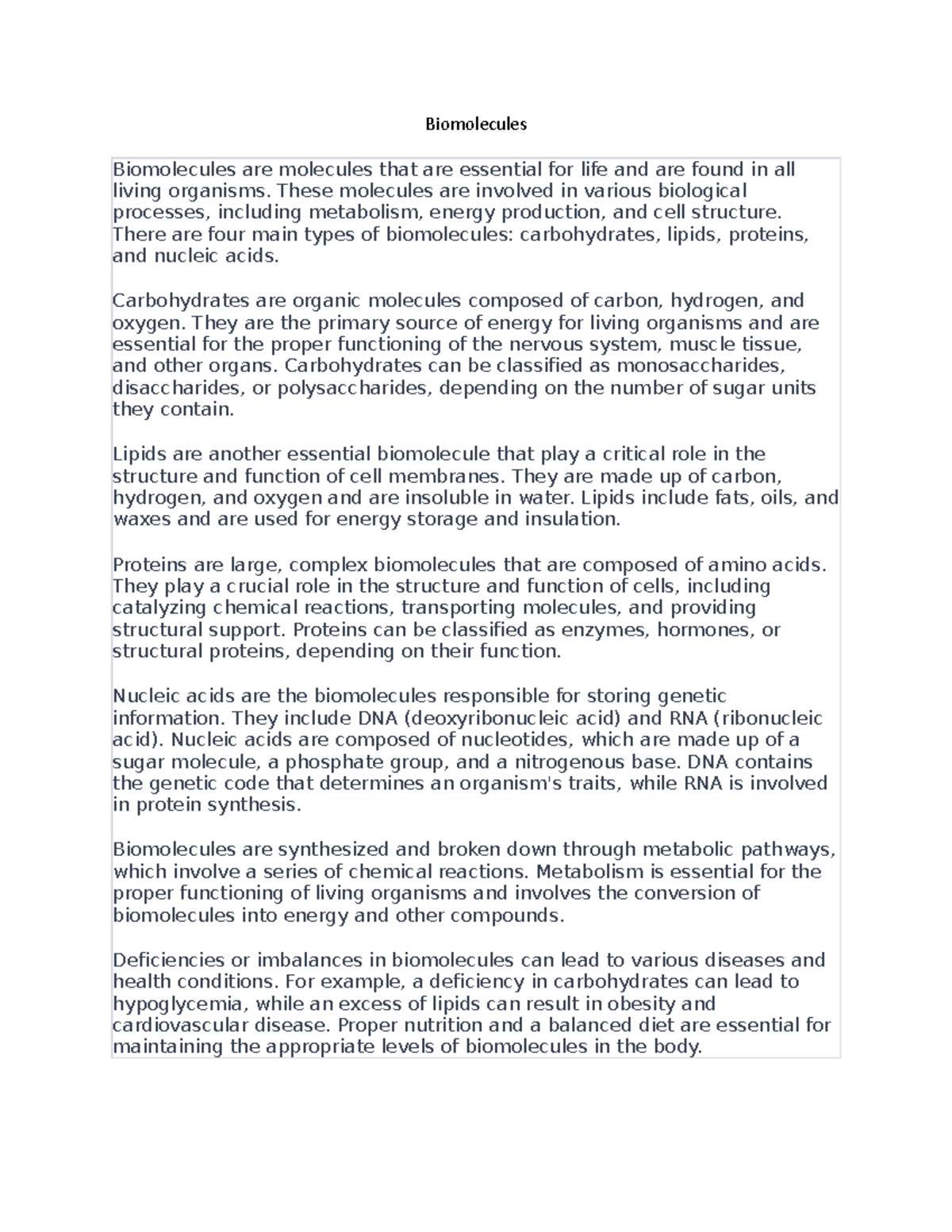 Biomolecules Essay jdfjksfjkdbfjkBKDBK Biomolecules Biomolecules