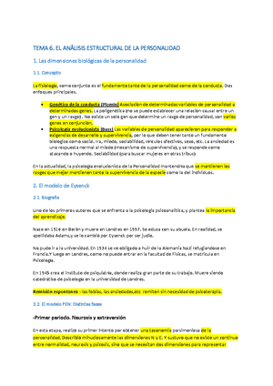 Tema 6- EL ANÁLISIS ESTRUCTURAL DE LA PERSONALIDAD - TEMA 6. EL ANÁLISIS  ESTRUCTURAL DE LA - Studocu