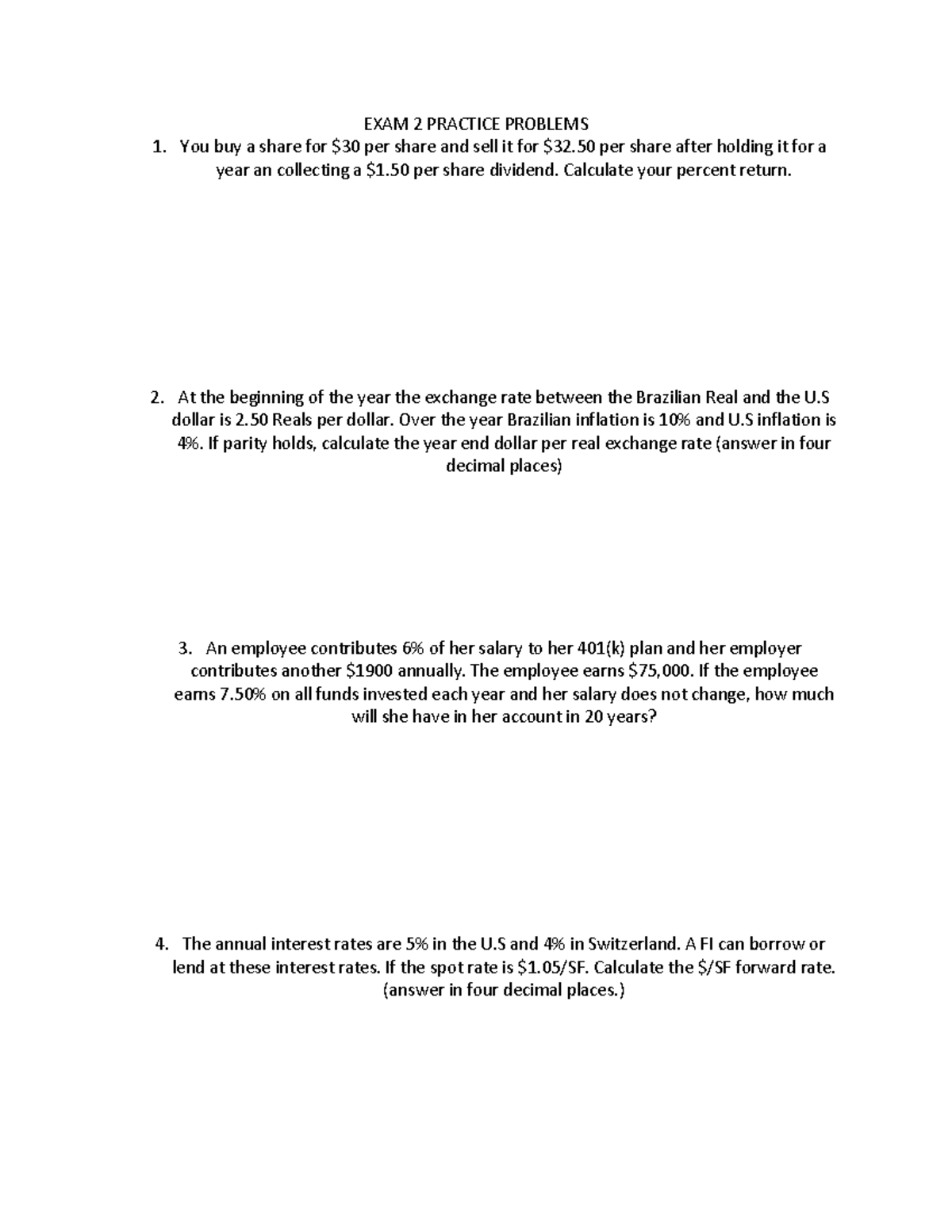 Exam 2 Practice Problems Exam 2 Practice Problems You Buy A Share For