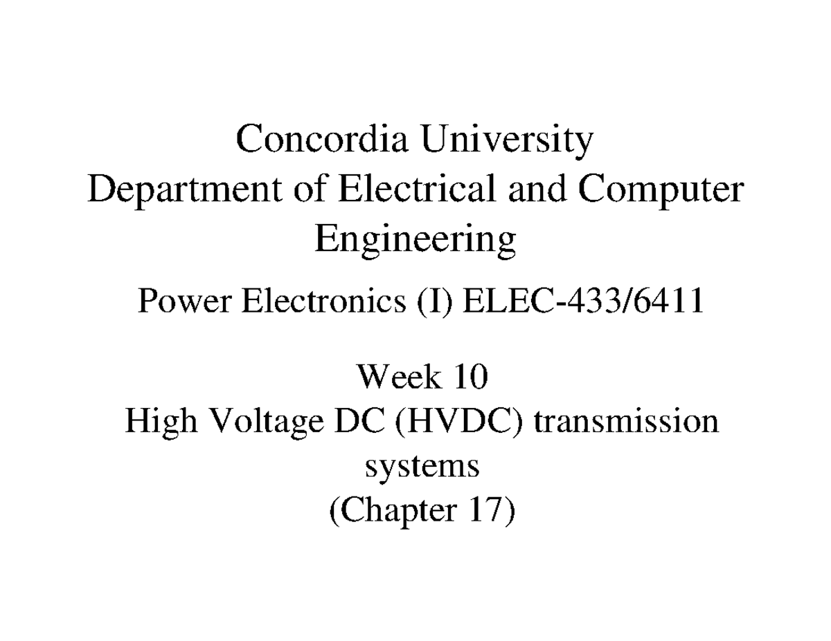 HVDC transmission Concordia University Department of Electrical and