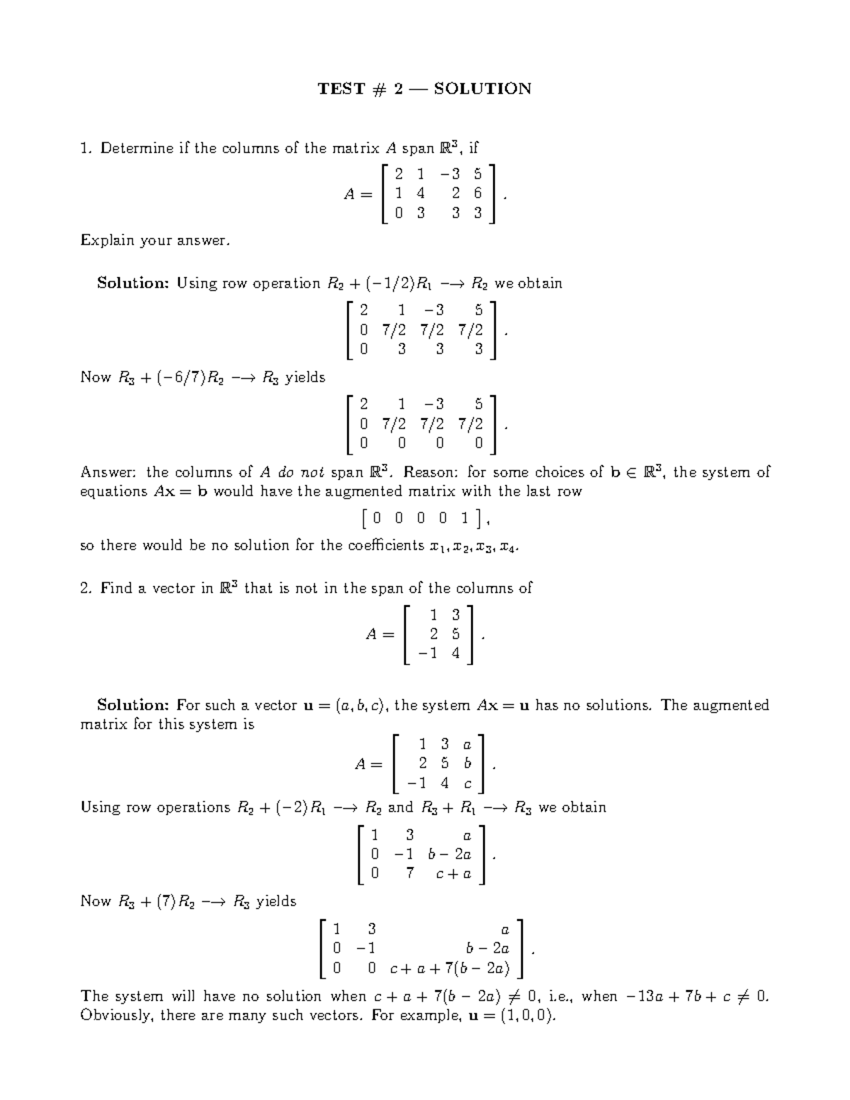 Test 2 - solution 1 - week 2 test 2 - TEST # 2 — SOLUTION Determine if ...