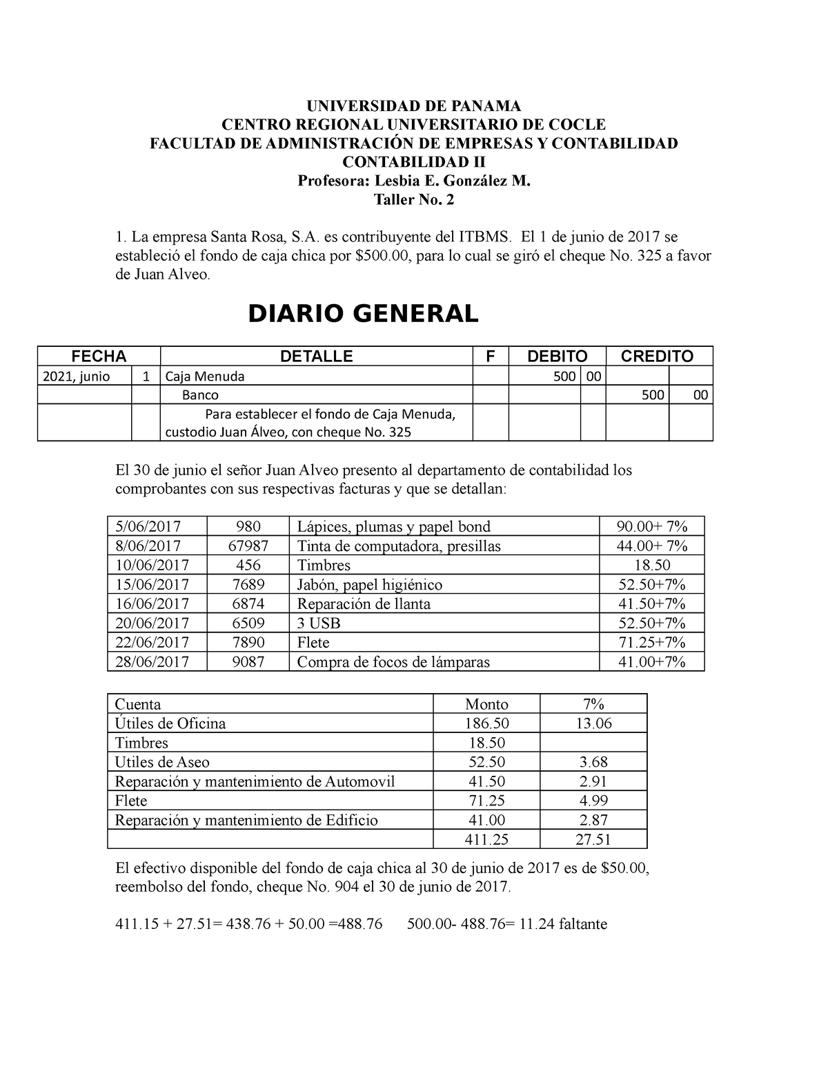 Resuelto- Taller No.2 CAJA Menuda- Corregido - UNIVERSIDAD DE PANAMA ...