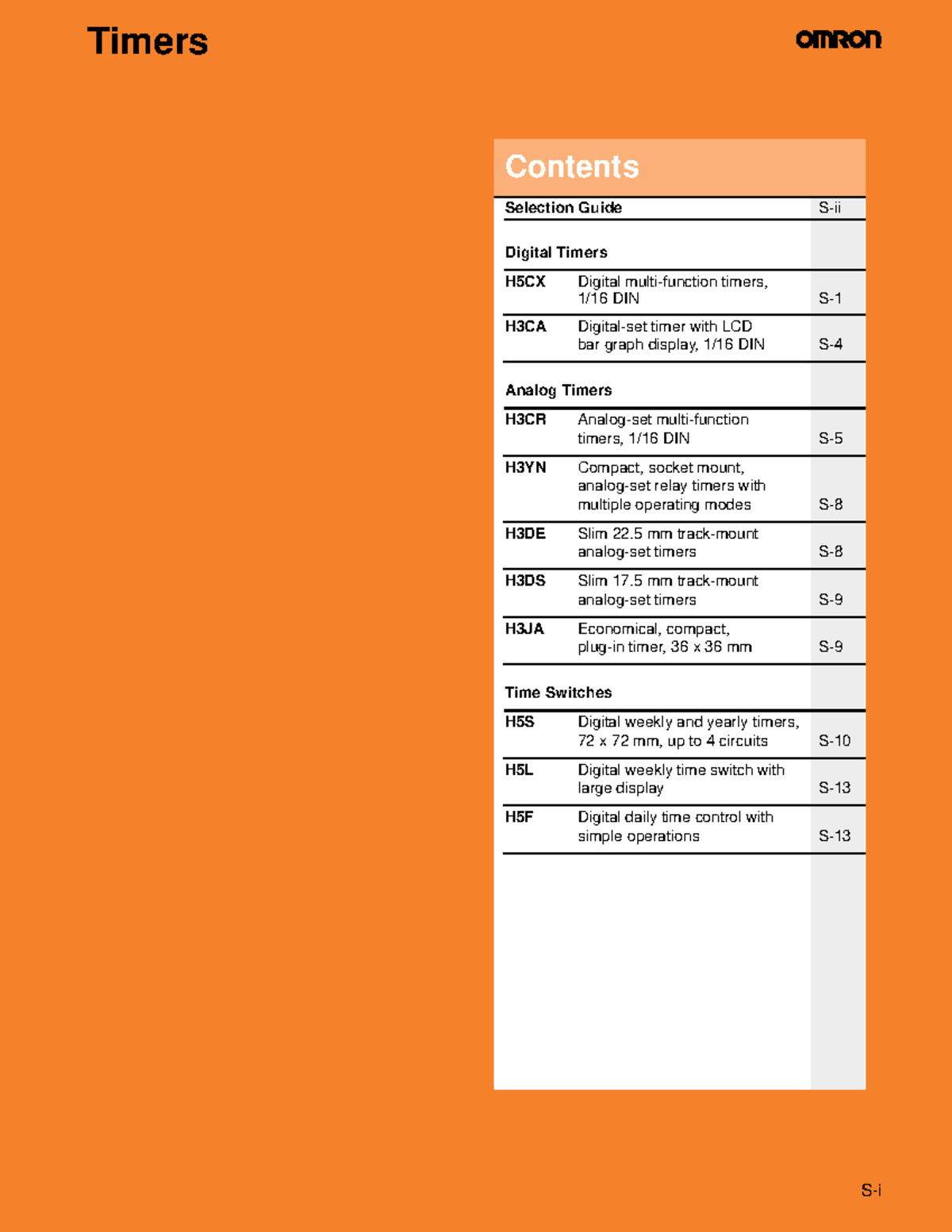 Seleccion Guide Timer OmronH Si Timers Contents Selection Guide S