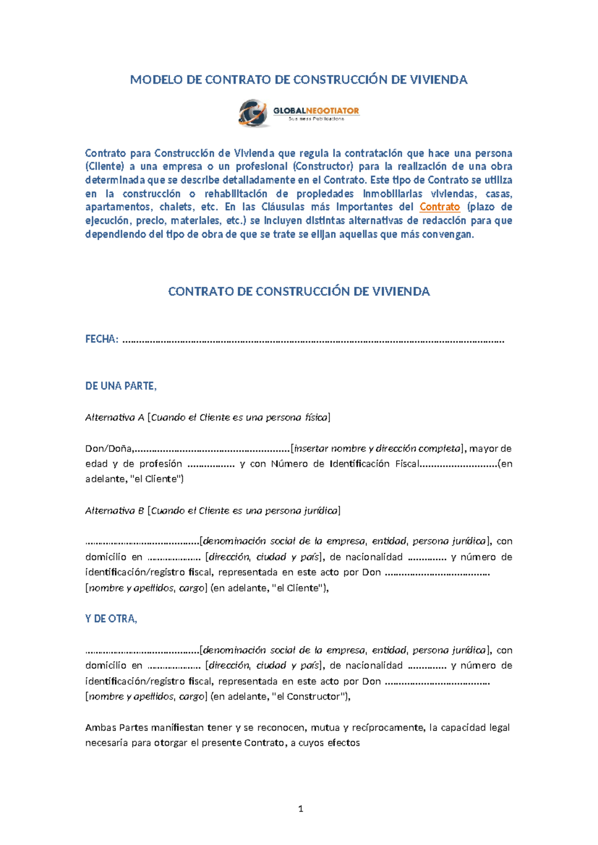 Modelo De Contrato De Construccion De Vivienda Modelo De Contrato De ConstrucciÓn De Vivienda