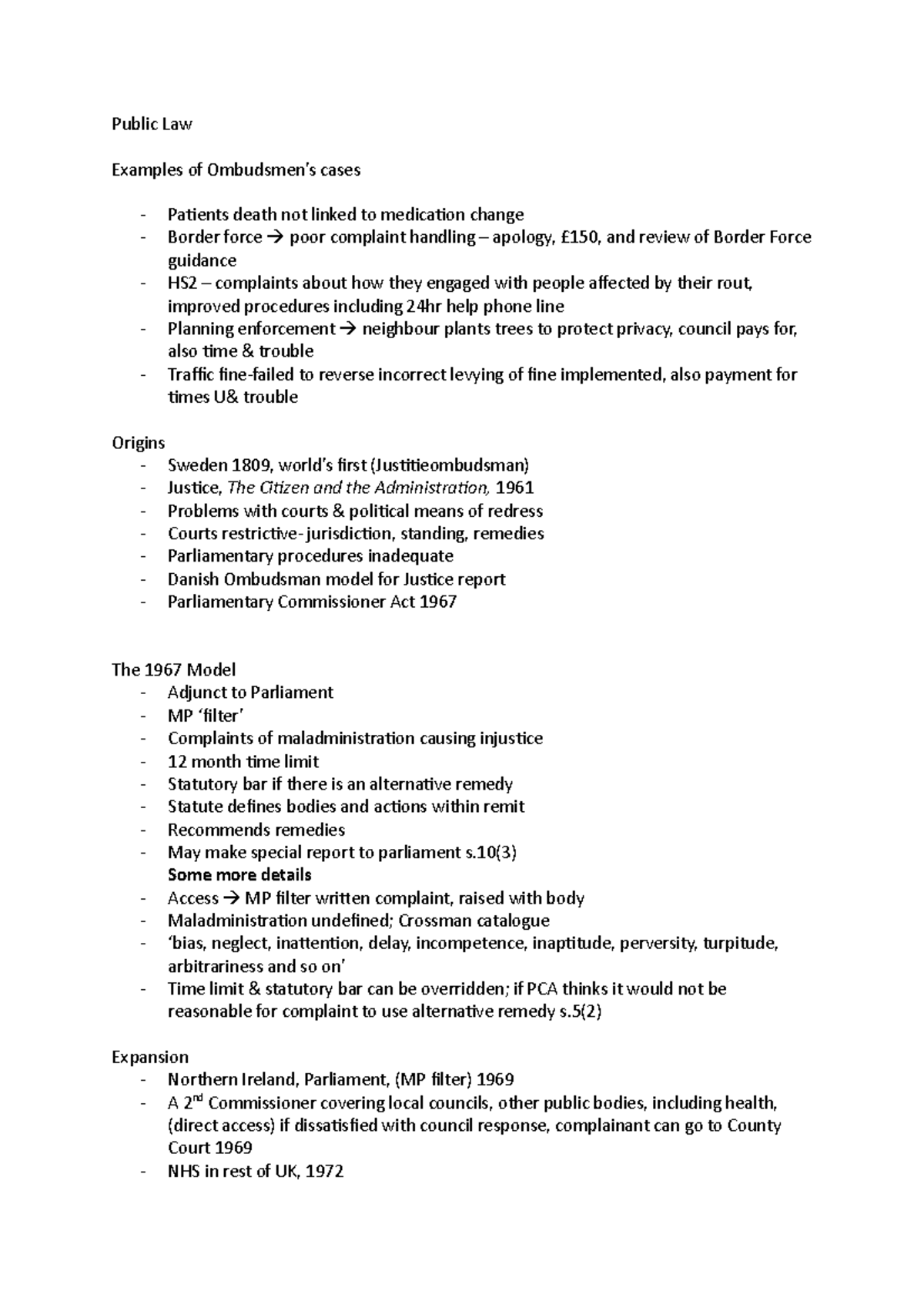 Ombudsmen Lecture Notes Public Law Examples Of Ombudsmen s Cases 