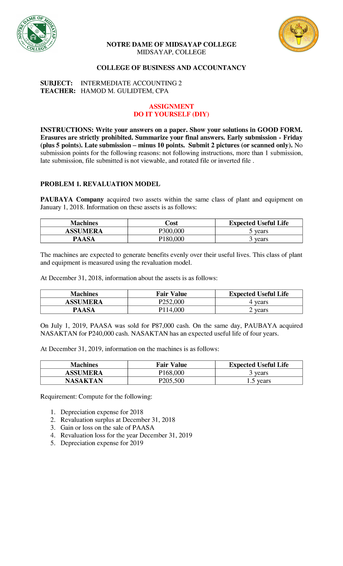 Revaluation model and impairment losses - NOTRE DAME OF MIDSAYAP ...