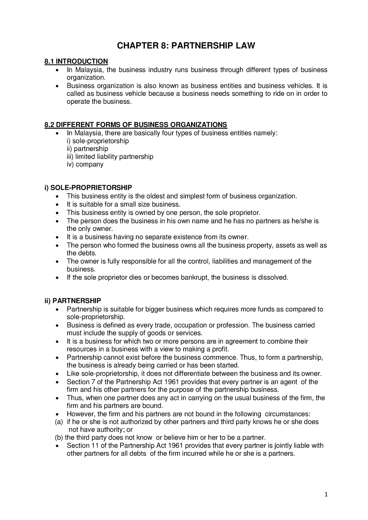 Chapter 7 - Partnership Law Complete Notes - CHAPTER 8: PARTNERSHIP LAW ...