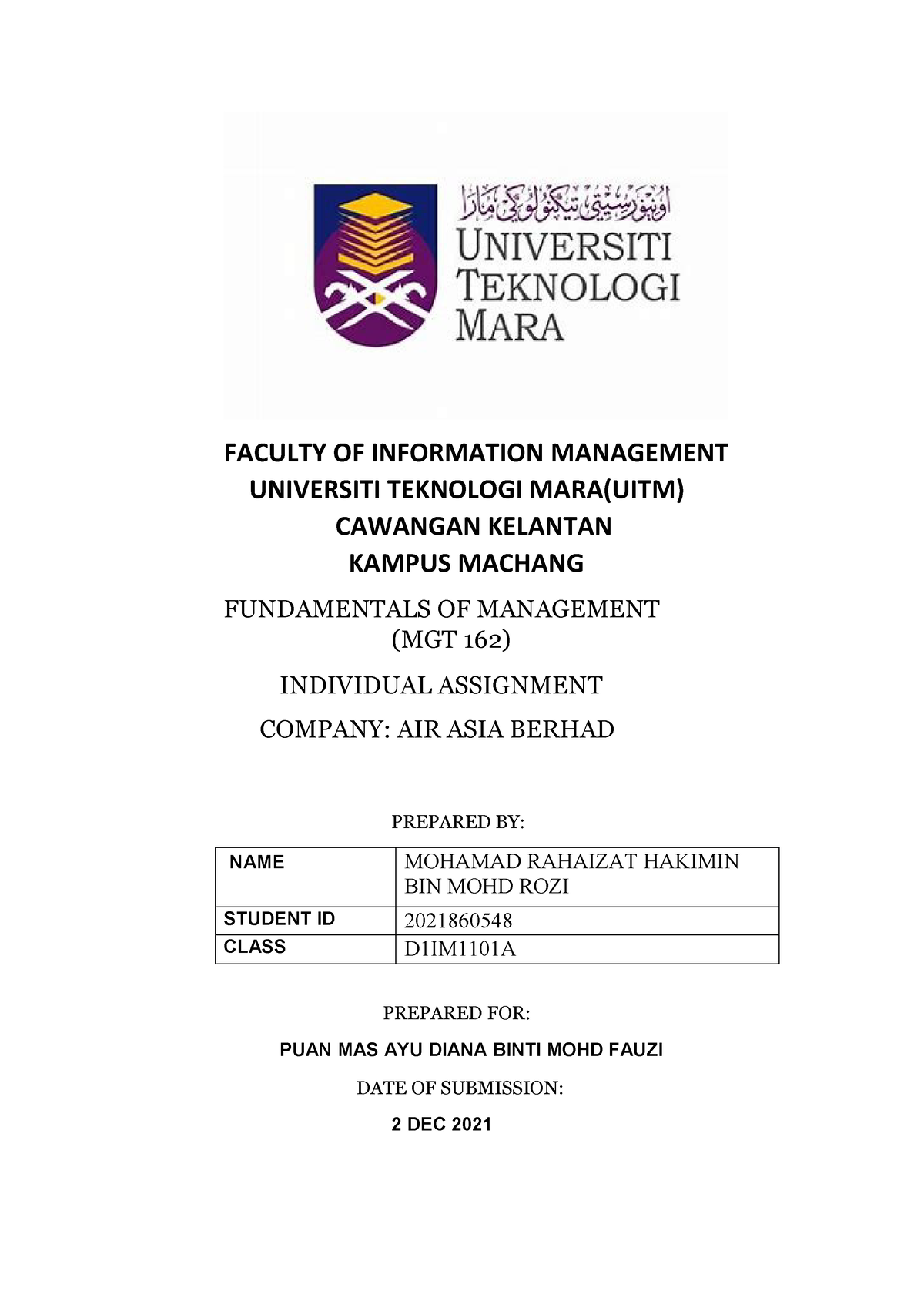 ent individual assignment uitm