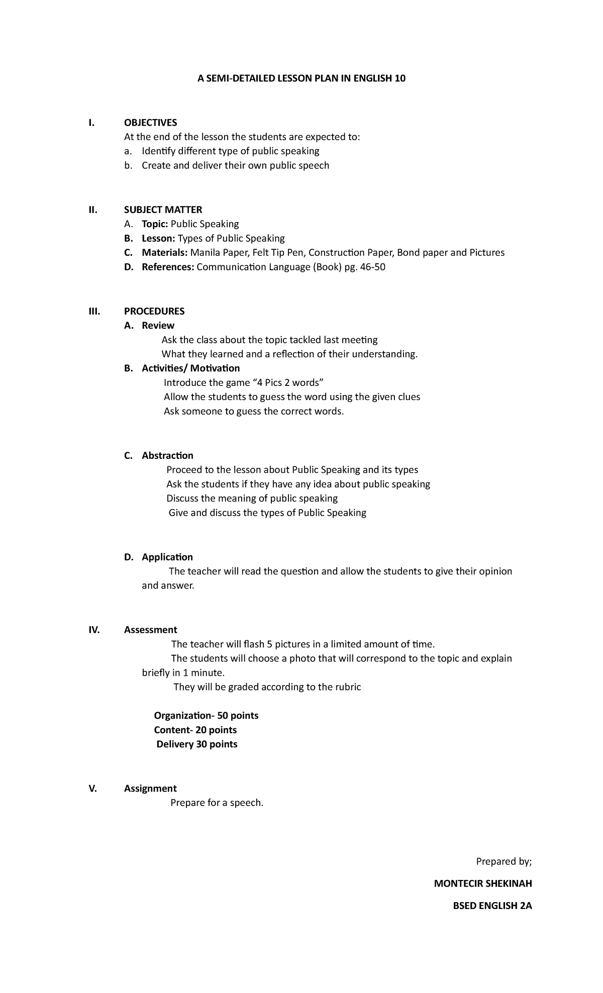 Steps Of Lesson Plan In English