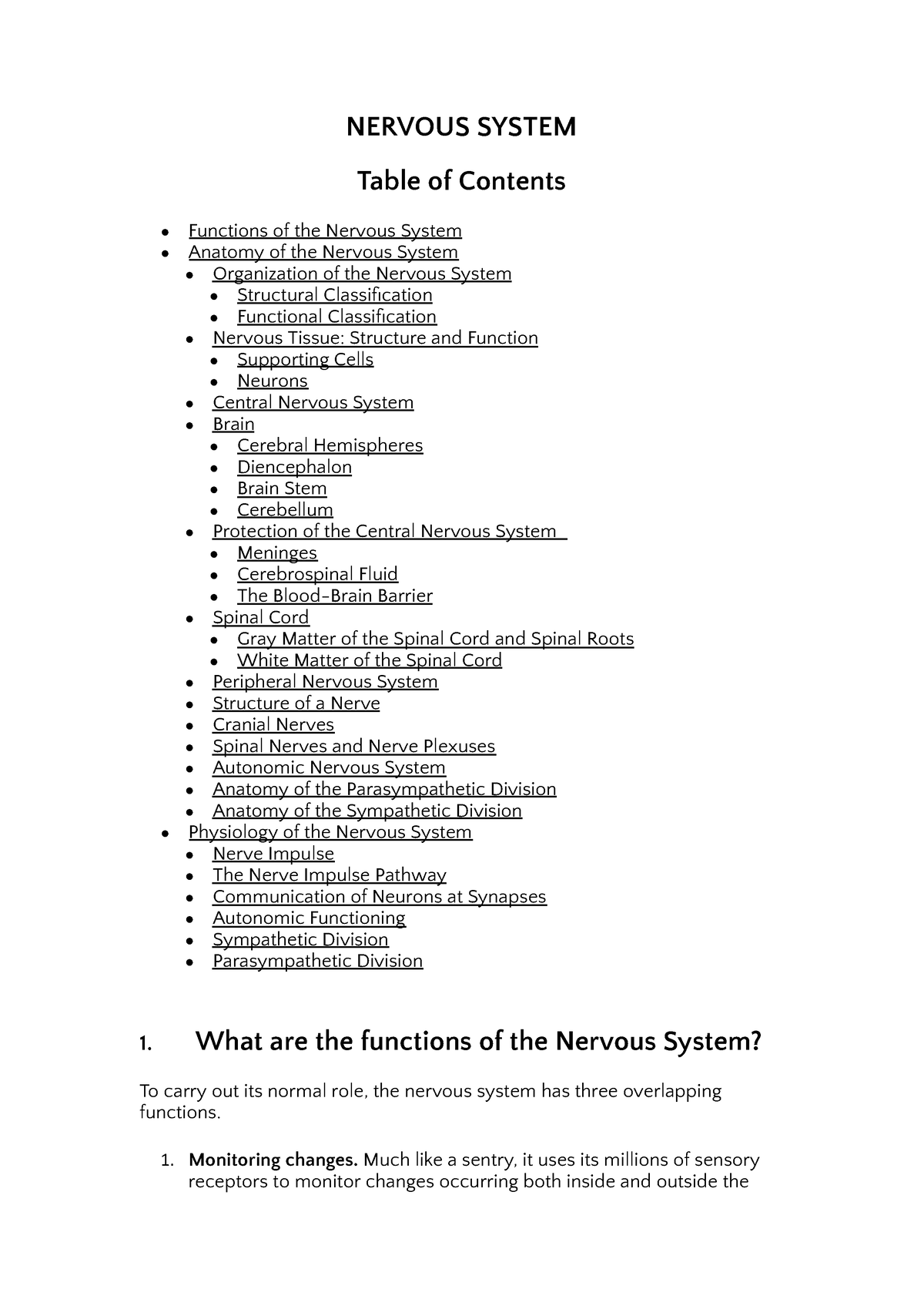 essay about importance of nervous system