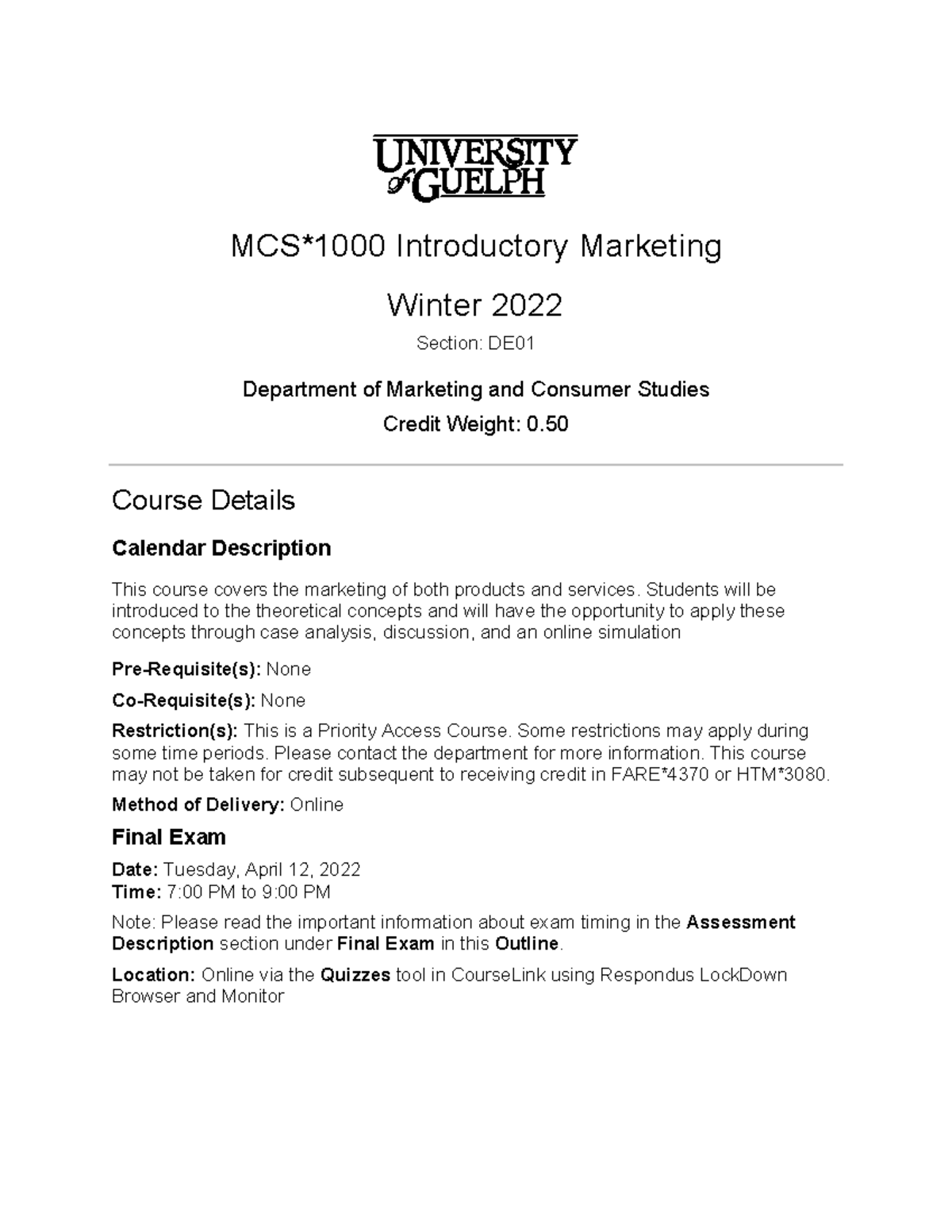 Outline For The Winter MCS1000 Distanced Education 01 W22 Class - MCS ...