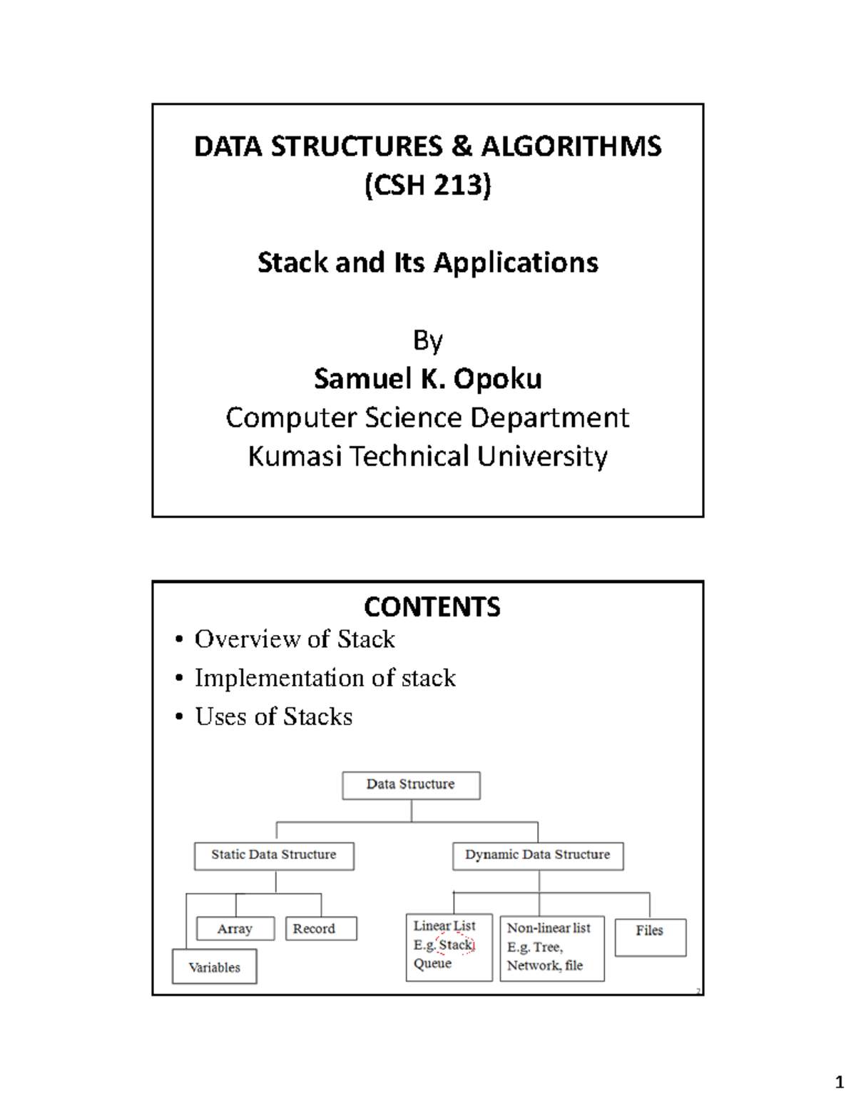 CSH 213 Day 03 - Data structures note for 3rd year Day 3 - KNUST - Studocu