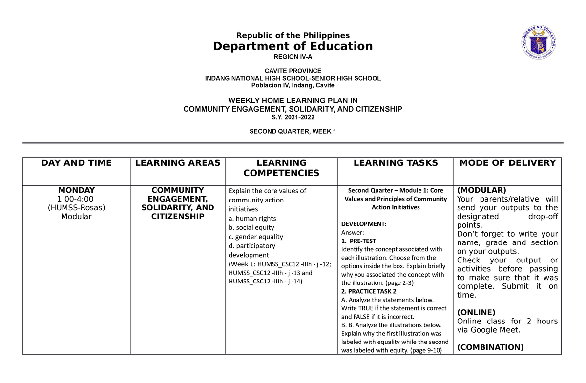 CESC Quarter 2 Week-1 - Module - Republic of the Philippines Department ...