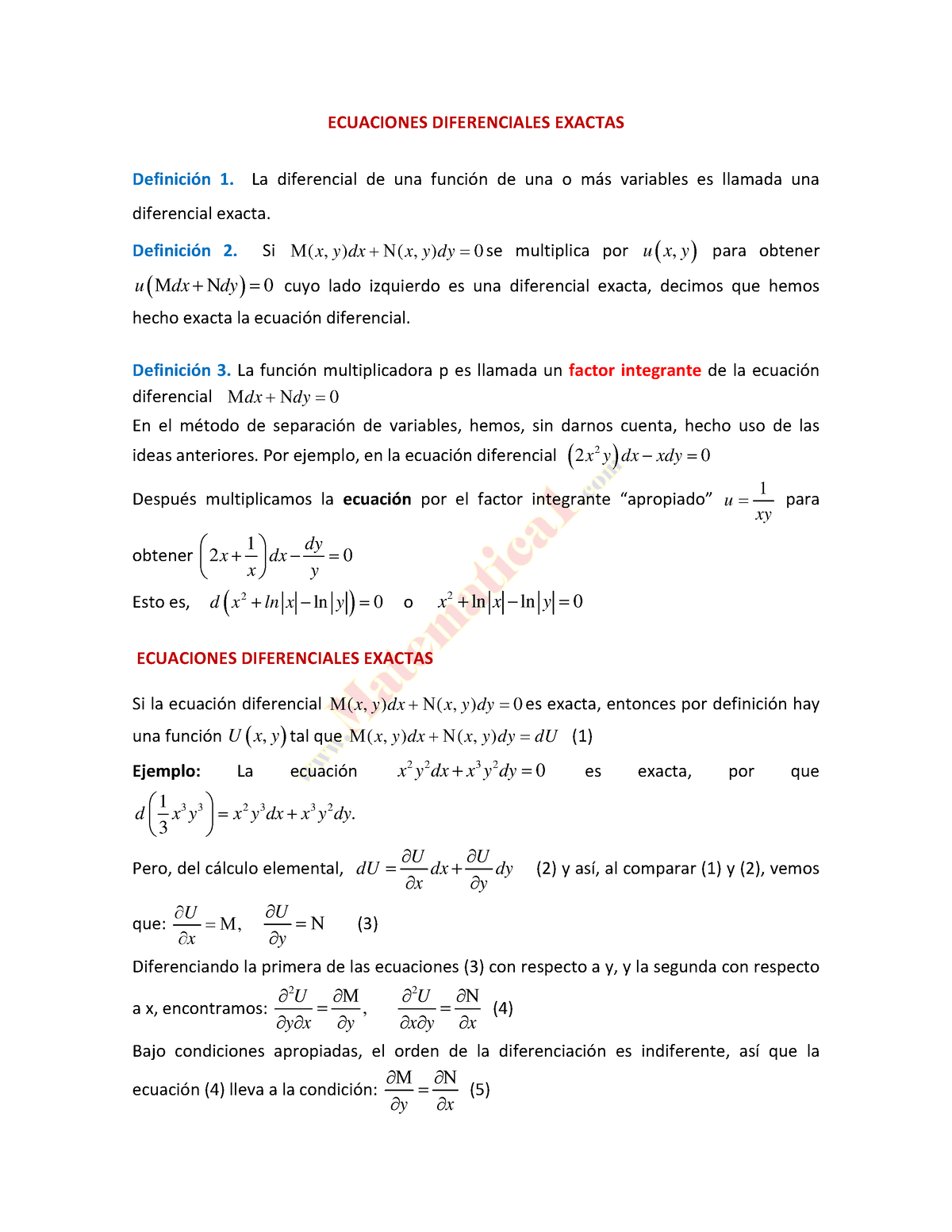 49 Ecuaciones Diferenciales Exactas - Www . .com Matematica ECUACIONES ...