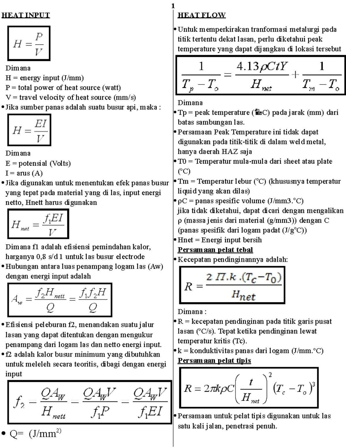 Note Teknologi Pengelasan 6 - Equation And Formula In Welding - 1 HEAT ...