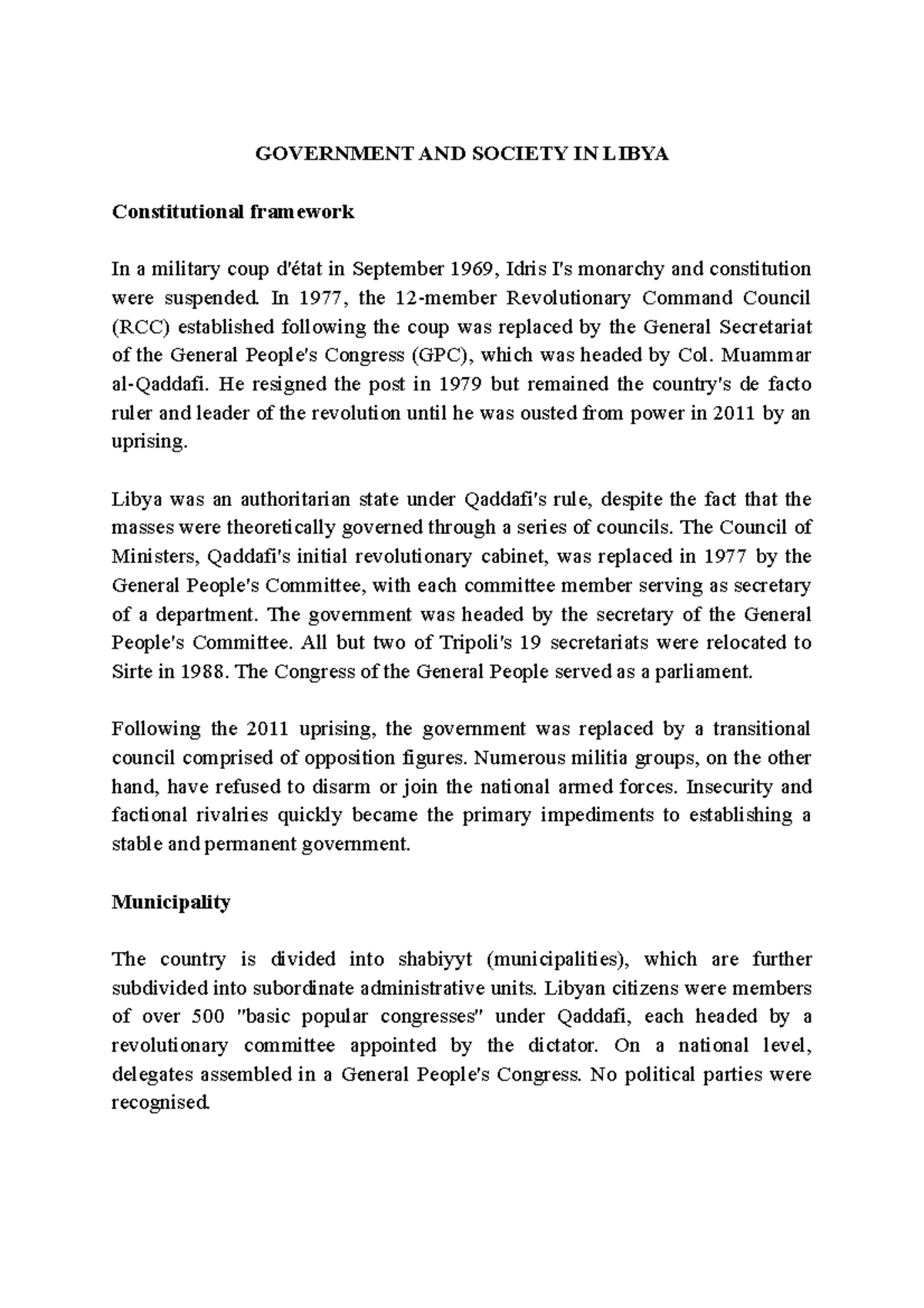 Government AND Society IN Libya - GOVERNMENT AND SOCIETY IN LIBYA ...