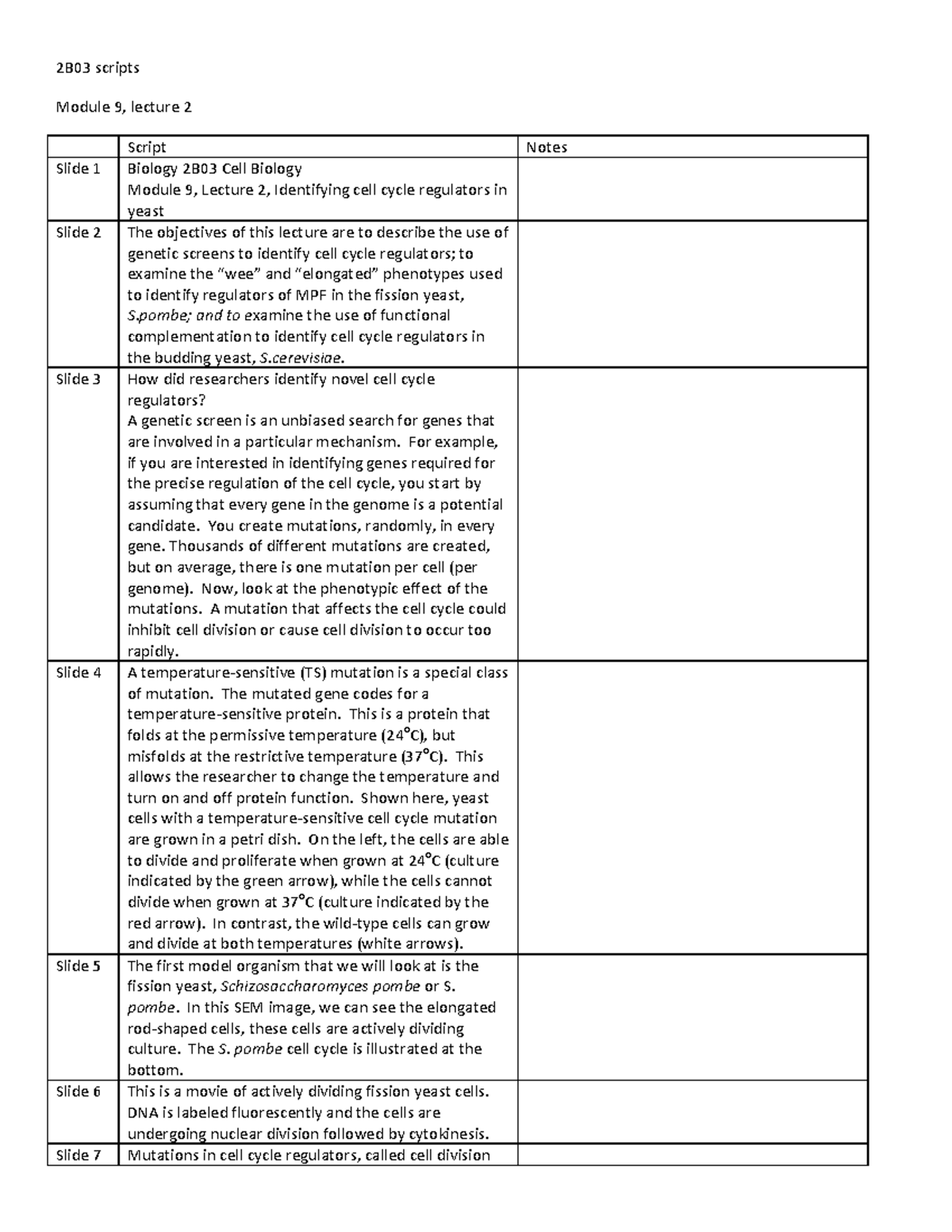 Bio 2B03 module 9 lecture 2 script - 2B03 scripts Module 9, lecture 2 ...