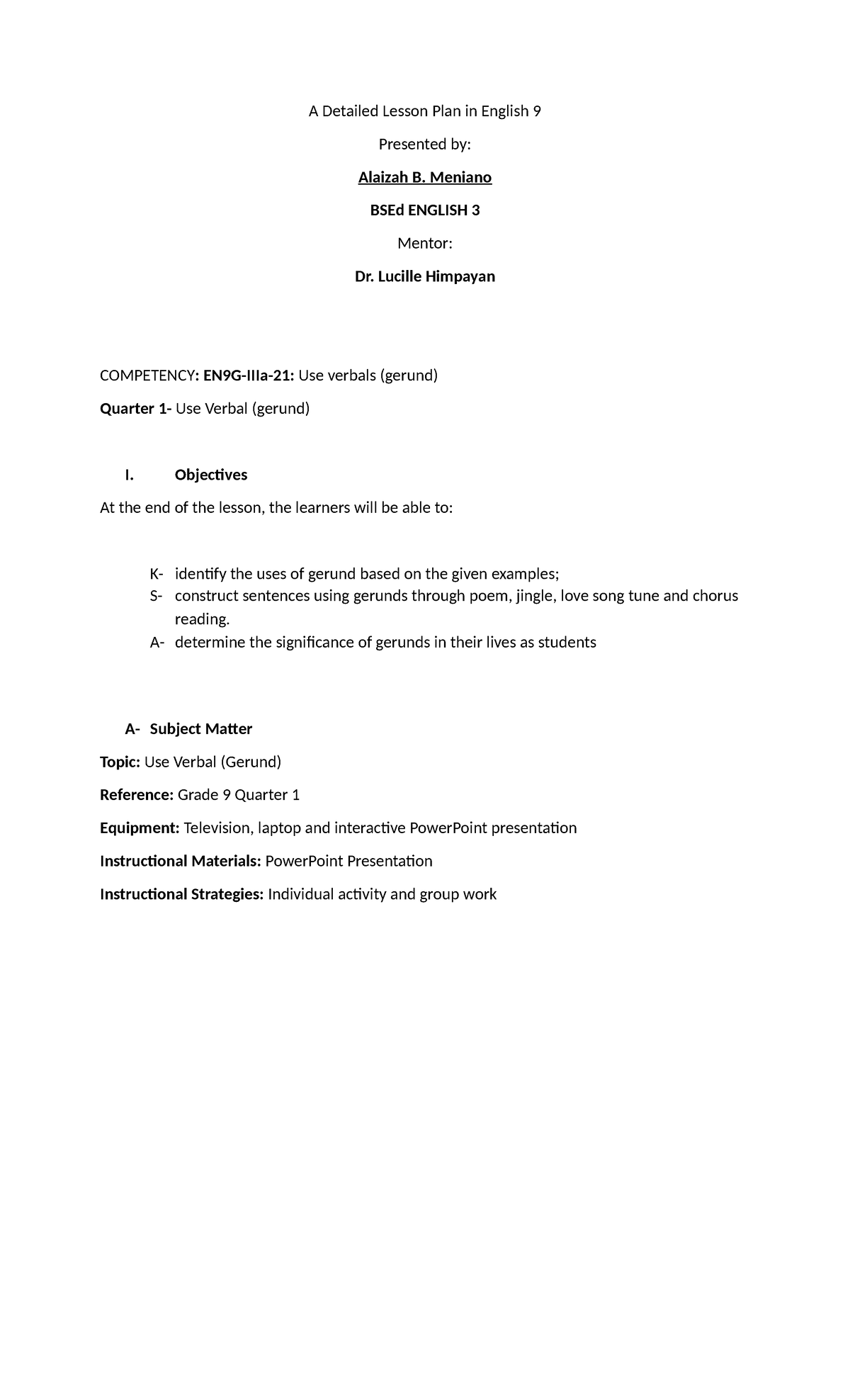 DLP-use-verbal-gerunds 2 copy - A Detailed Lesson Plan in English 9 ...