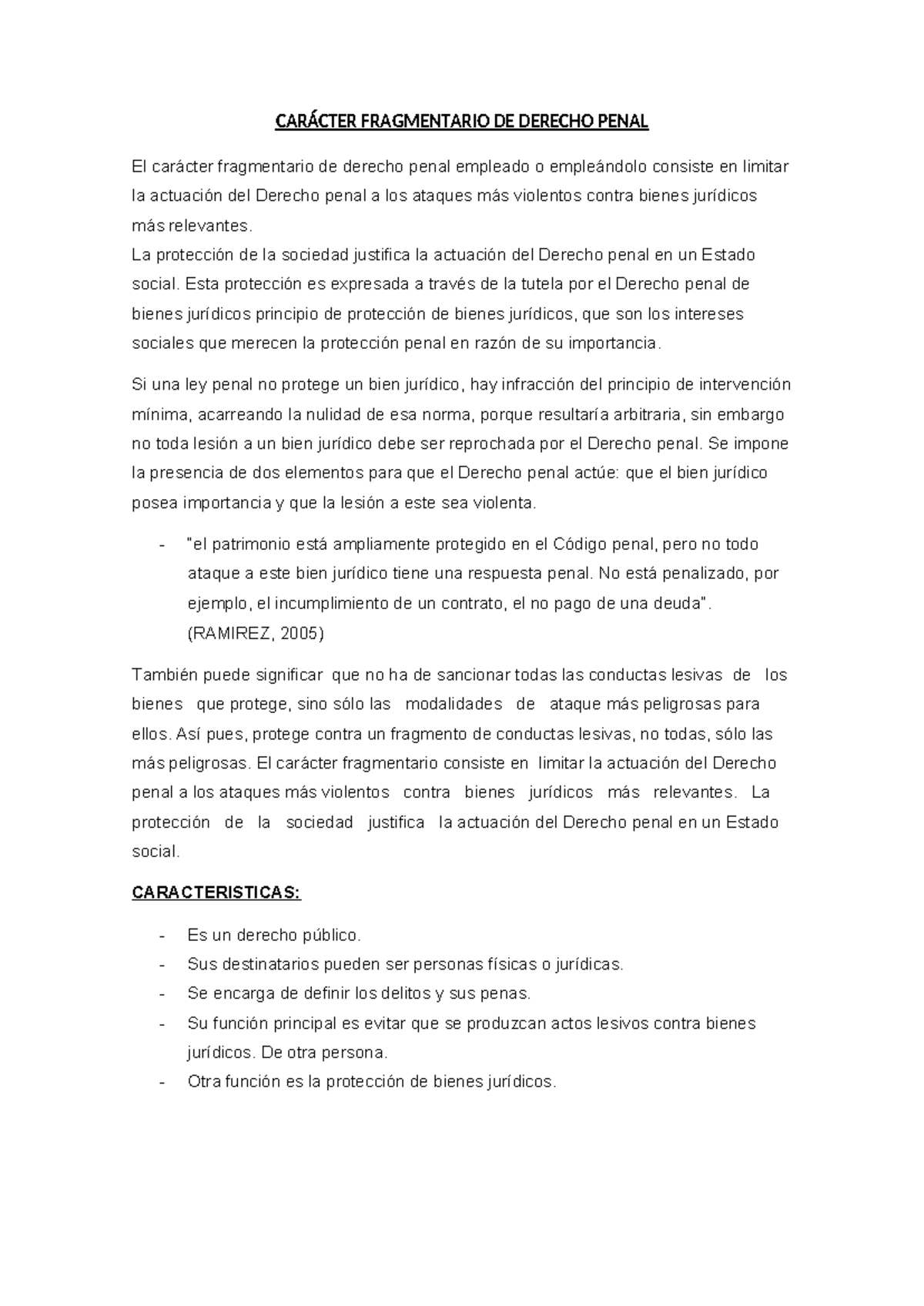 Carácter Fragmentario DE Derecho Penal 1 - CARÁCTER FRAGMENTARIO DE ...