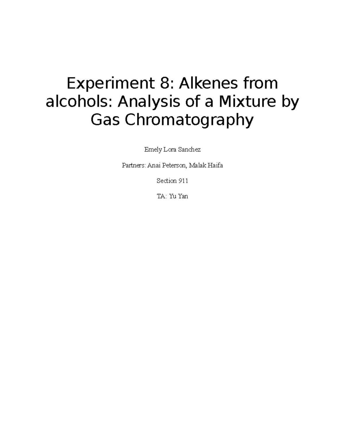 Alkenes from alcohols Analysis of a mixture by gas chromatography