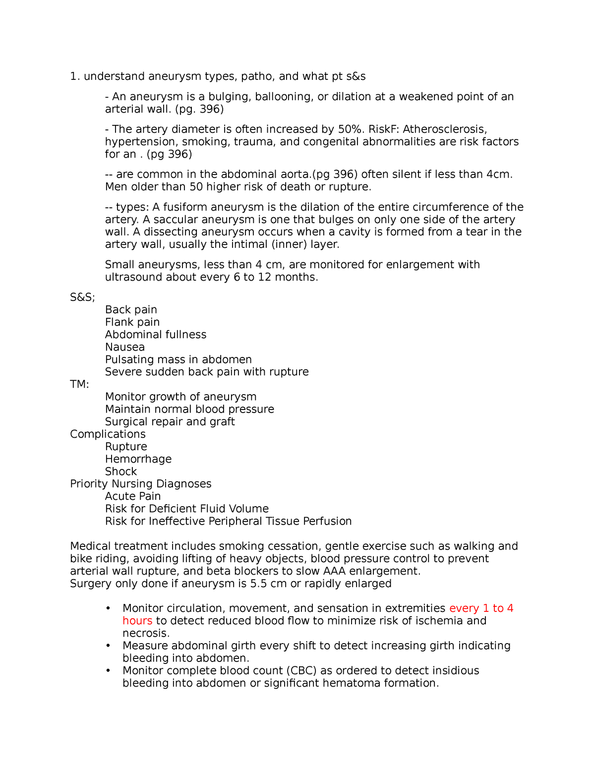 Study guid cpt 24, 25, 26 - understand aneurysm types, patho, and what ...