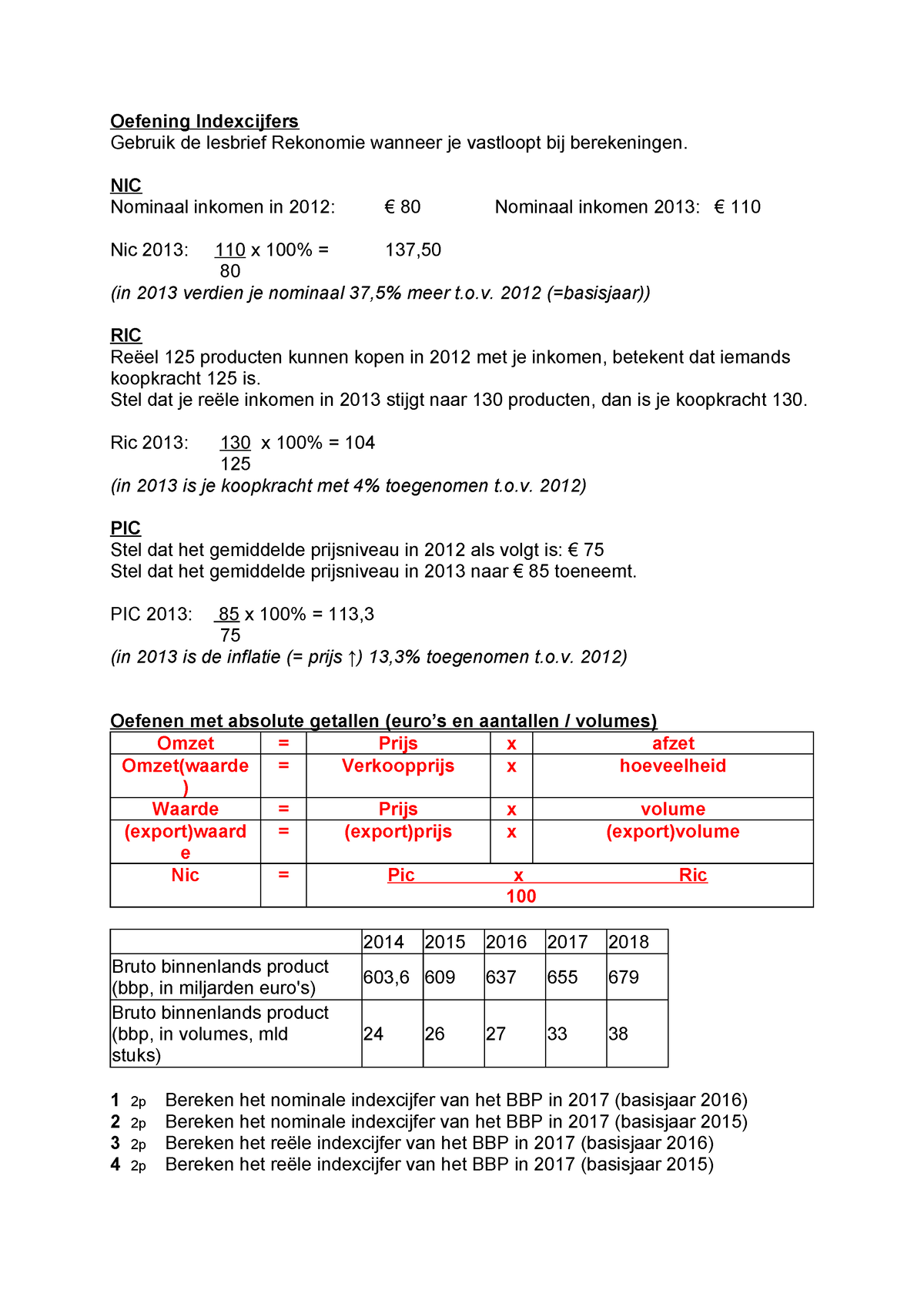 Oefenen Met Indexcijfers - Oefening Indexcijfers Gebruik De Lesbrief ...