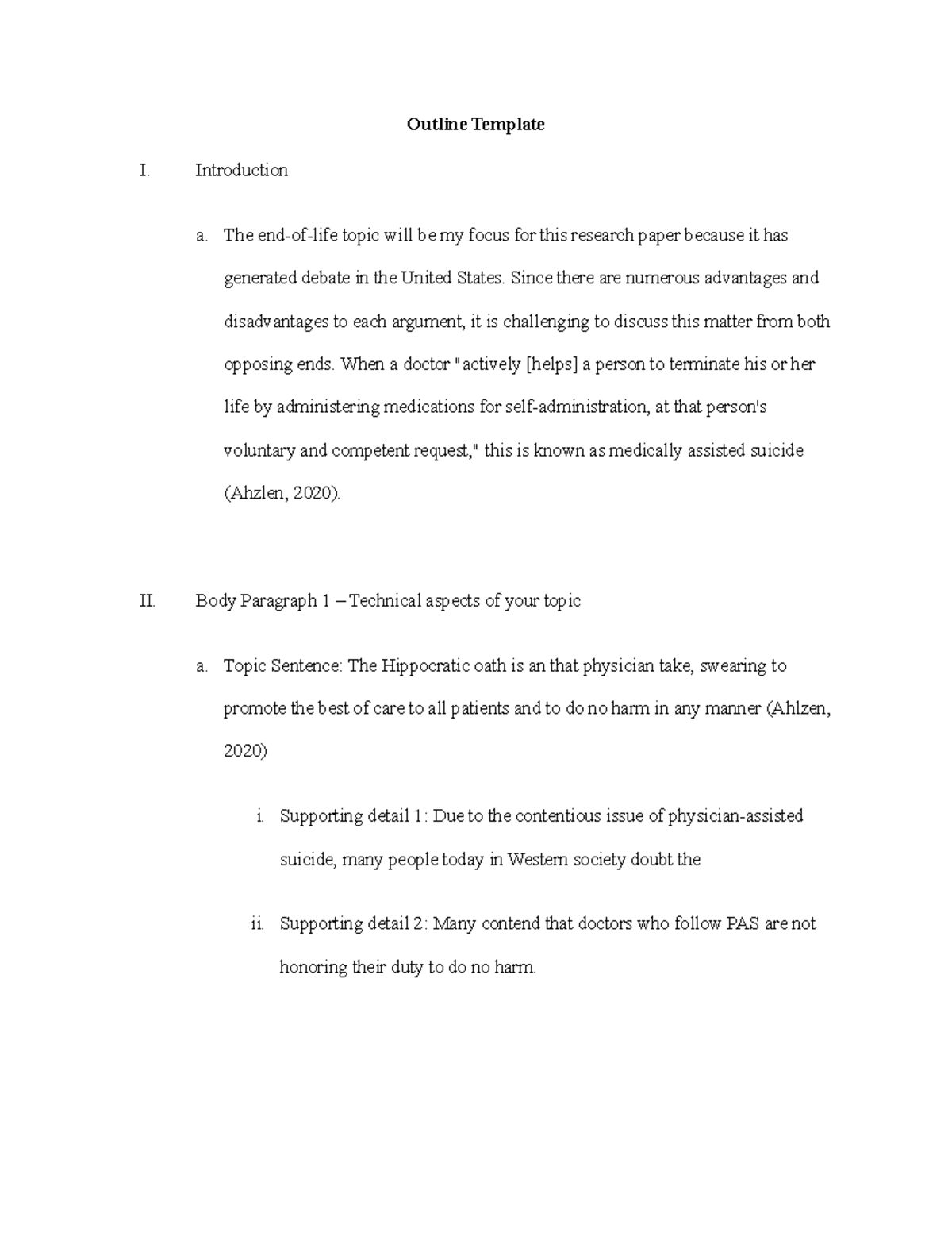 Term Paper Outline Template - Outline Template I. Introduction a. The ...