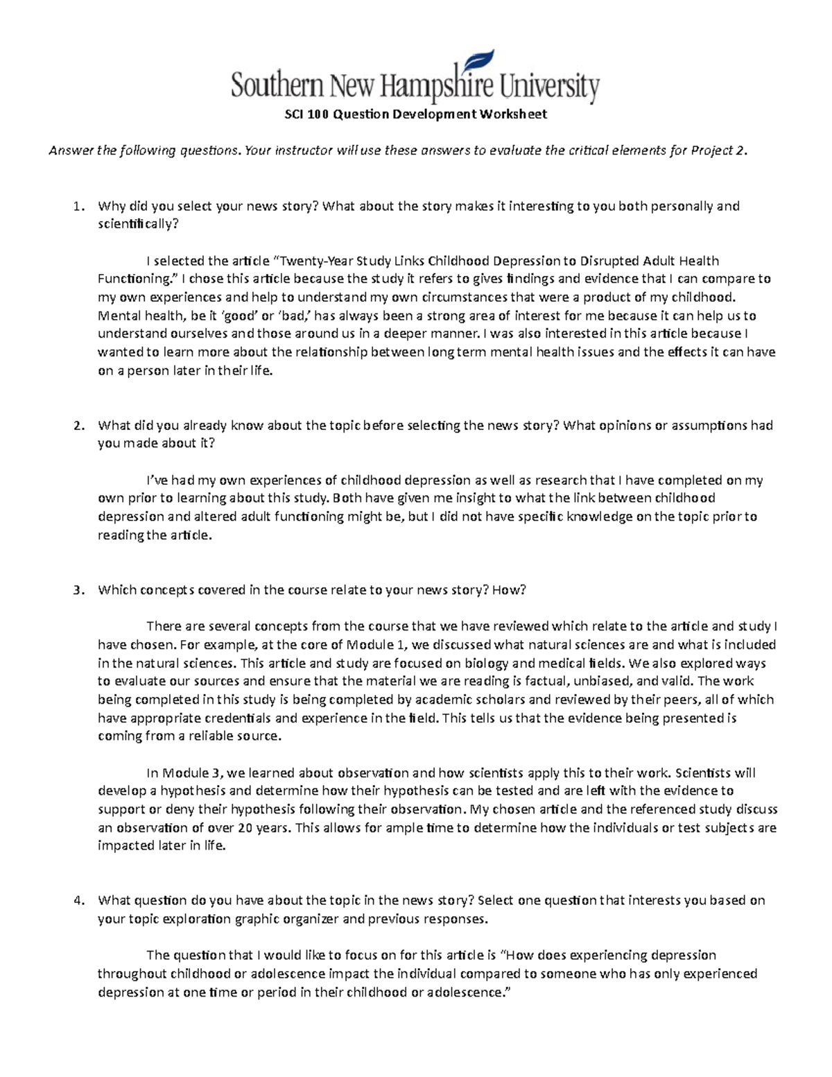 SCI100 - Question Development Sheet - SCI 100 Question Development ...