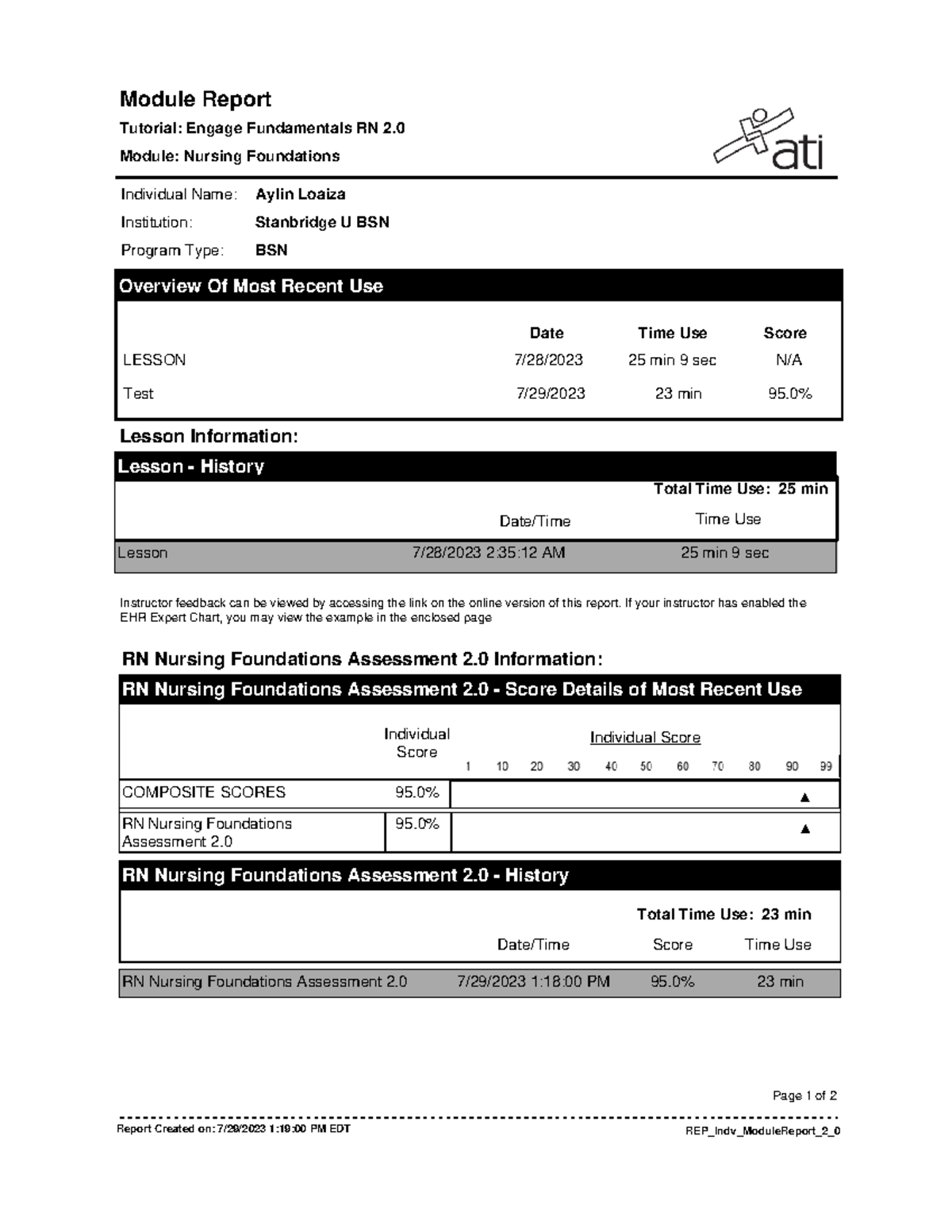 Report - ATI - Module Report Lesson Information: Tutorial: Engage ...