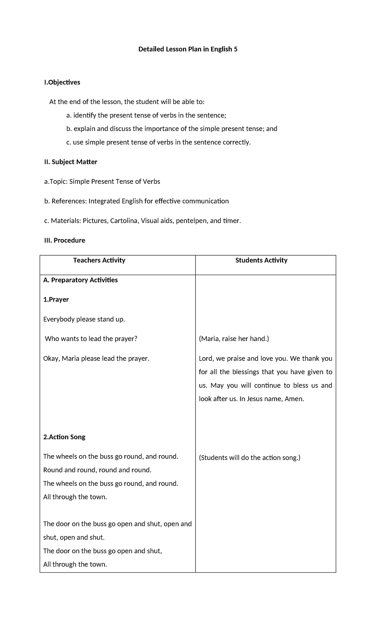 Lesson PLAN- English 5 - be brave - Detailed Lesson Plan in English 5 I ...