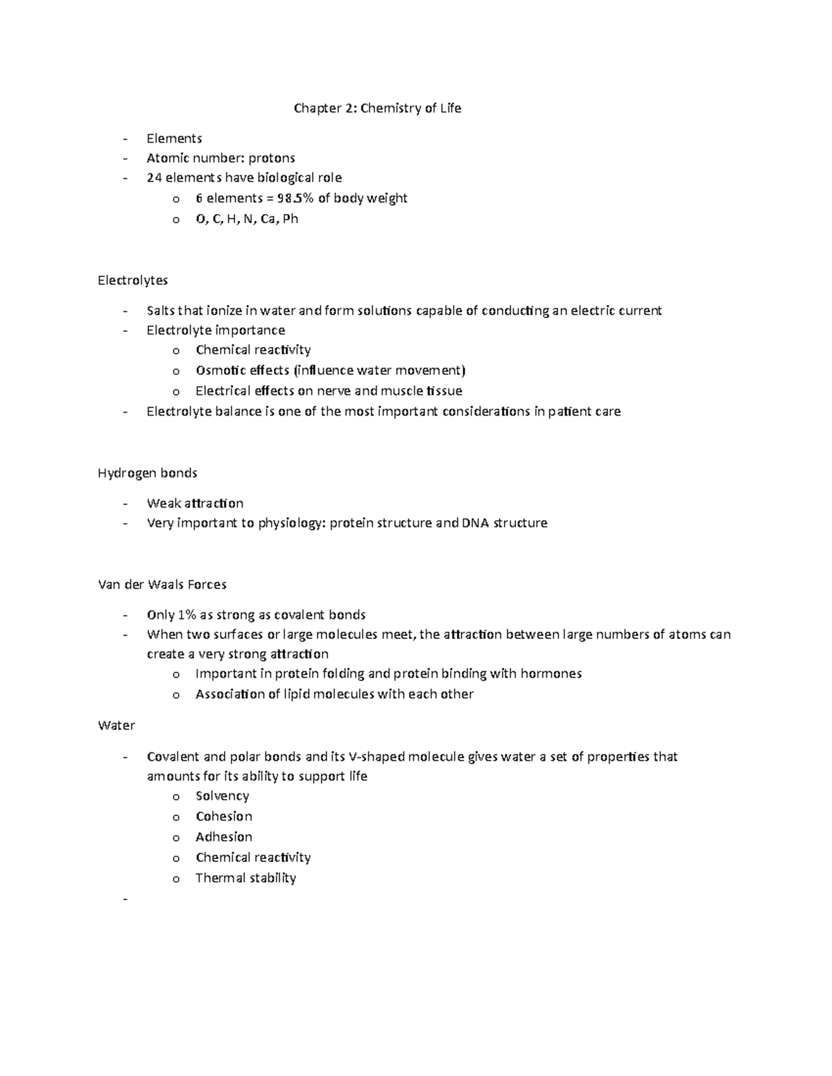 Chapter 2p1 - Lecture Notes 2 - Chapter 2: Chemistry Of Life Elements ...