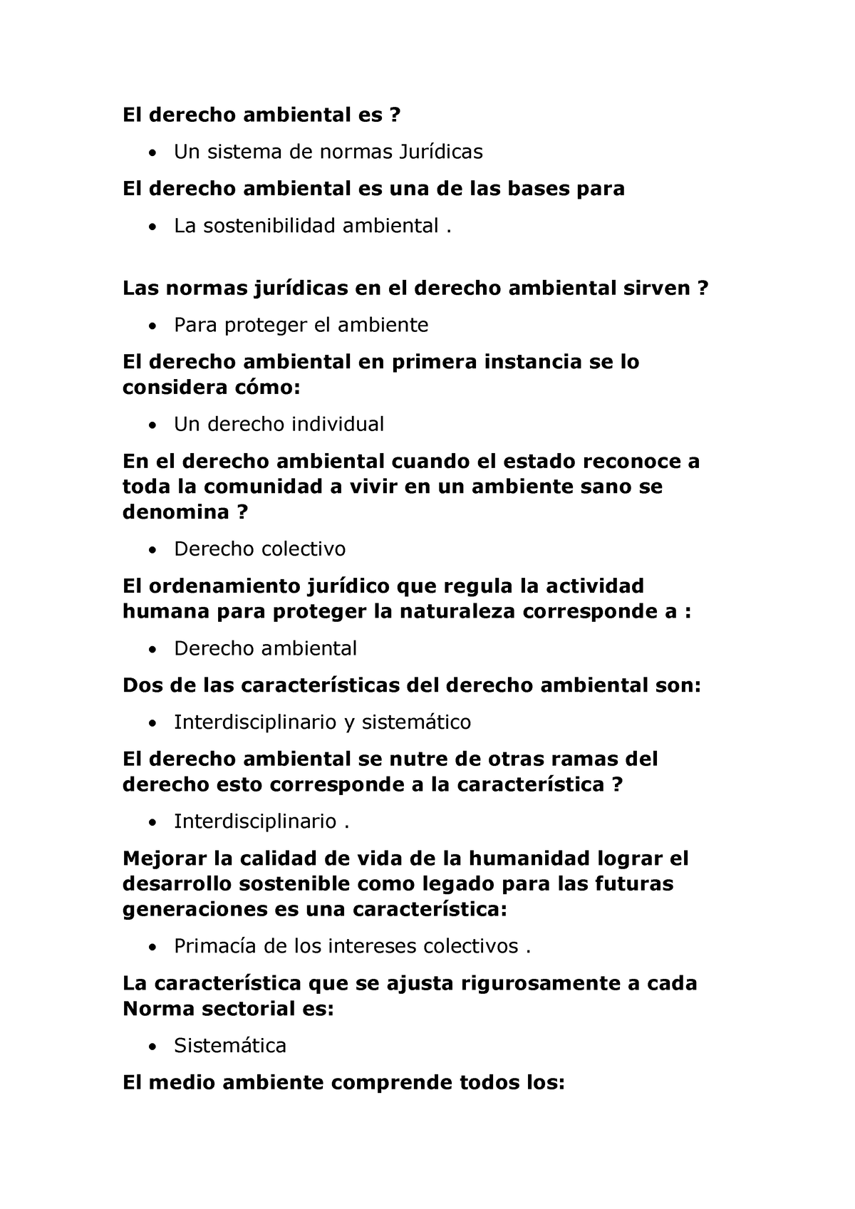 Cuestionario Derecho Ambiental - El Derecho Ambiental Es? Un Sistema De ...