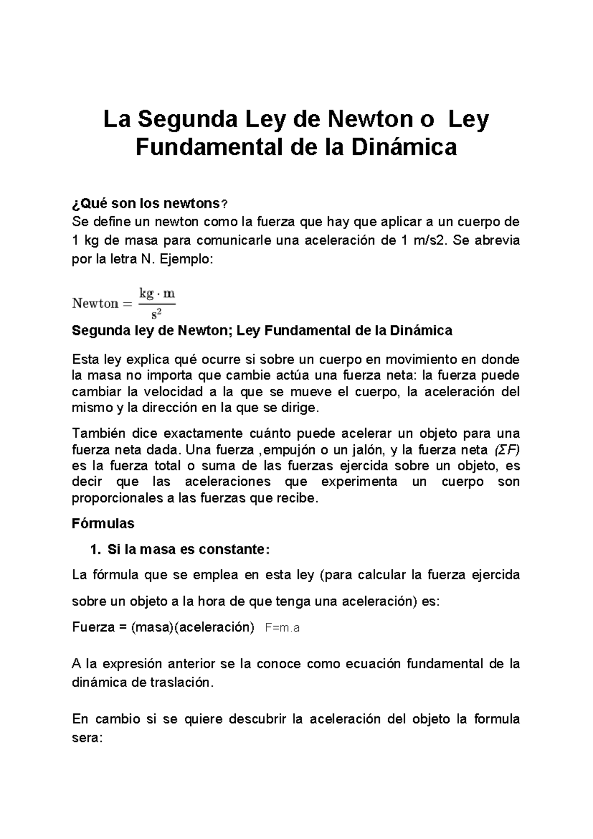 Trabajo de 2 ley de newton - La Segunda Ley de Newton o Ley Fundamental ...