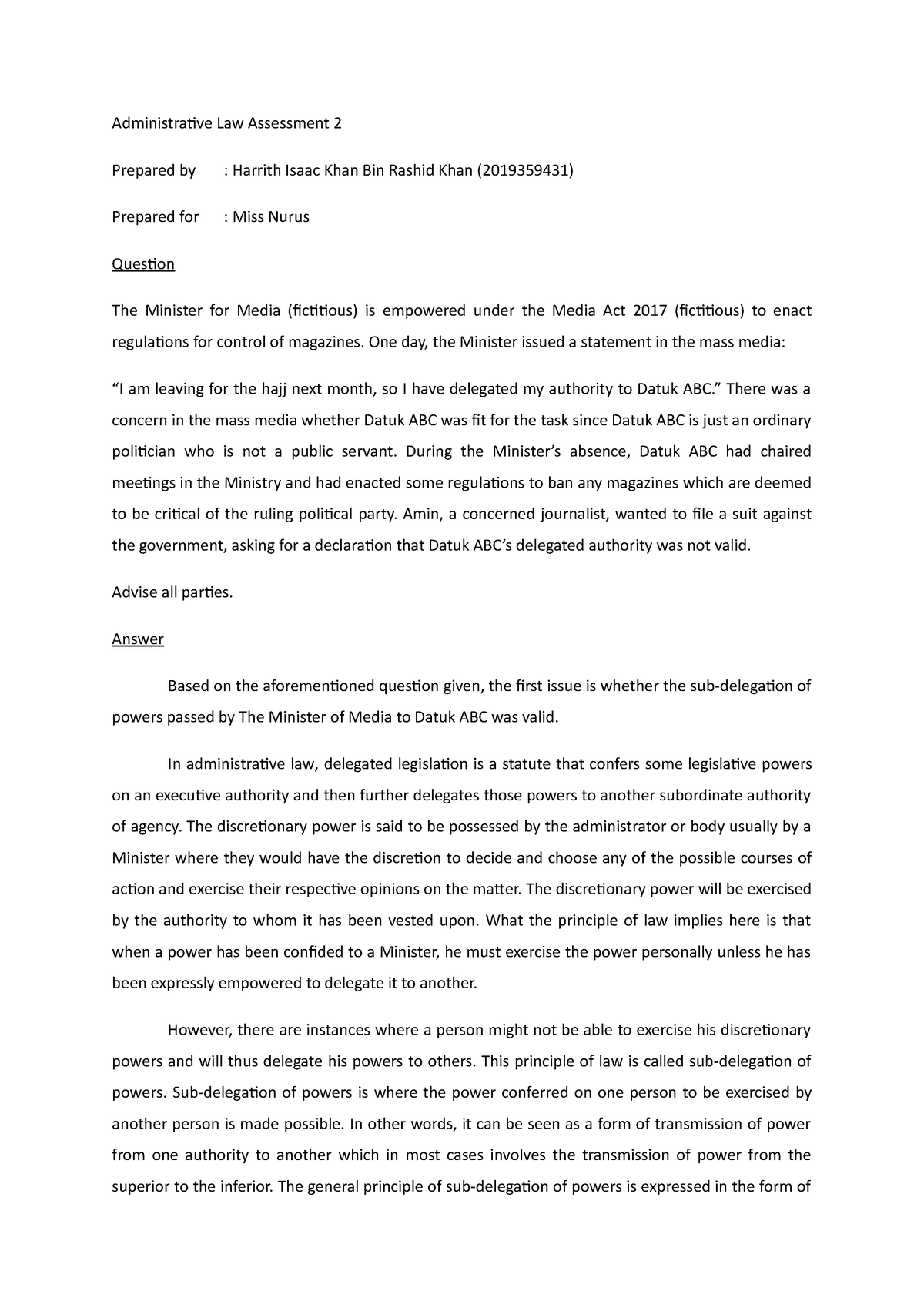 Admin Law Assessment 2 ( Final) - Administrative Law Assessment 2 ...